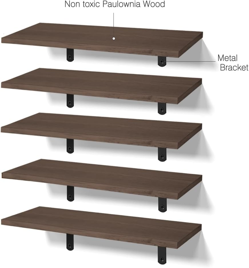 Delsol Wall Floating Shelves Wood Shelves 5Pcs Set Home Decor Wall Mounted Storage Rustic Wood Farmhouse Shelf for Bedroom, Living Room, Kitchen, Bathroom (Black)