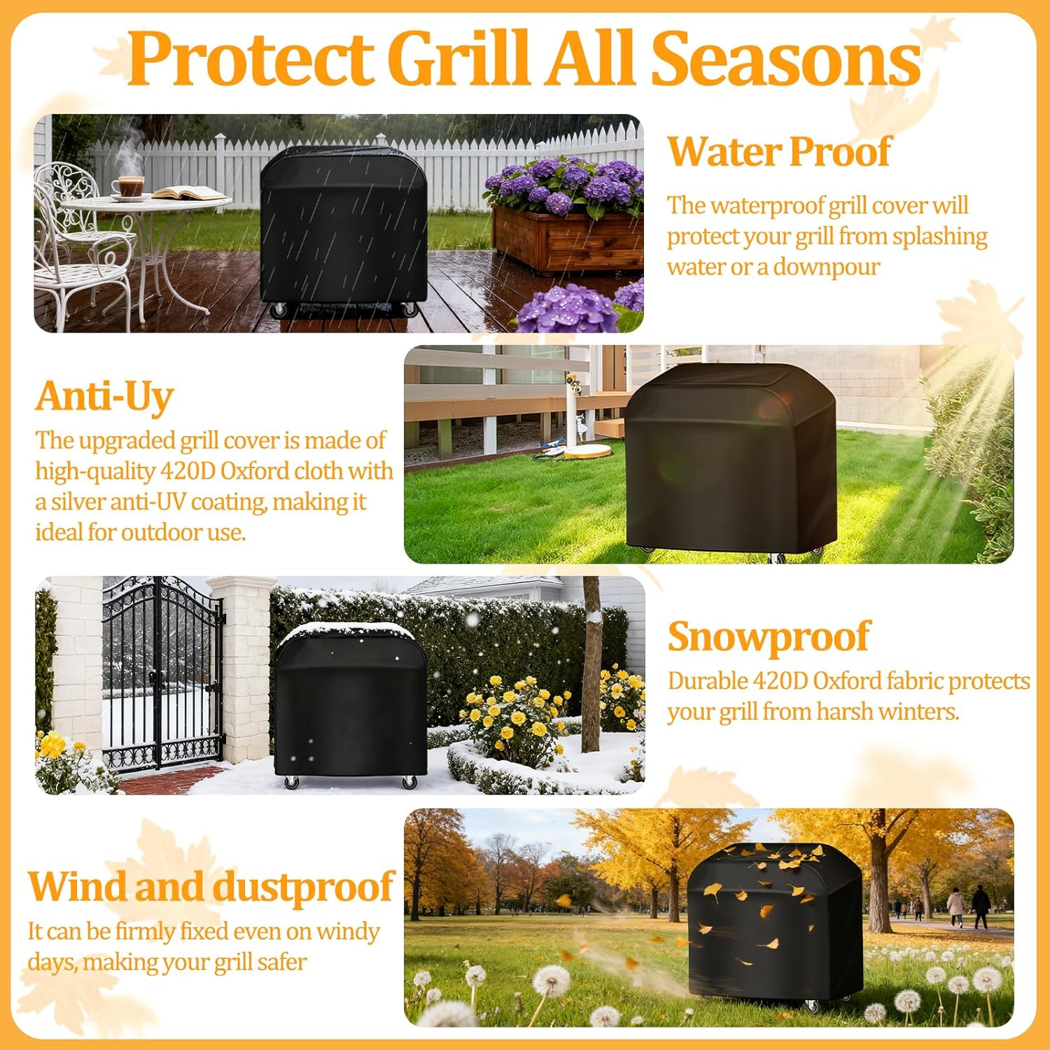 58 Inch Grill Cover for Blackstone Outdoor Grill, Heavy Duty Waterproof Griddle Covers, Universal BBQ Covers for Outside, Resistant Material, BBQ Accessories with Adjustable Drawstring image number 3