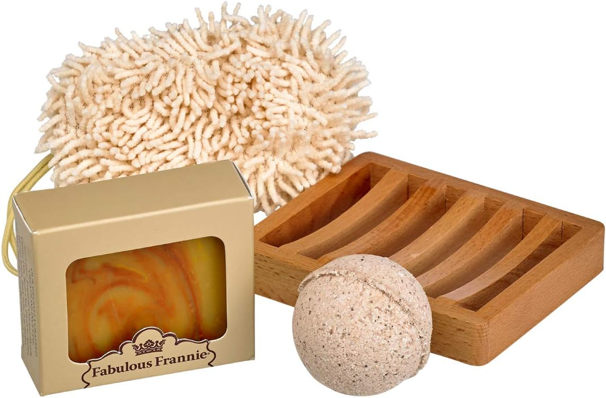 Fabulous Frannie All Natural Patchouli Gift Basket Includes 4Oz Soap, 2.75 Bath Bomb, Soap Dish, and Soap Sponge