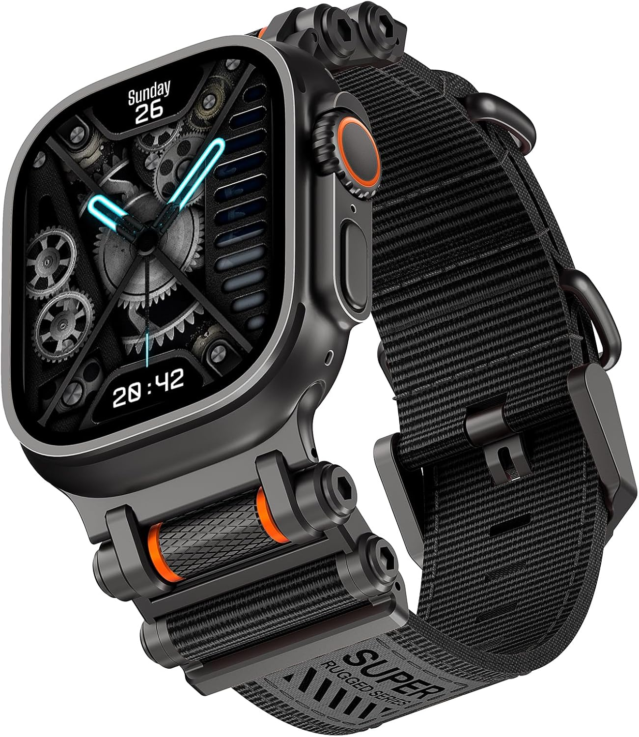 TAURI Band with Stainless Steel Metal Connector Designed for Apple Watch Ultra 3/2/1 49Mm, Iwatch Series 11/10/9/8/7/6/SE/5/4 46Mm/45Mm/44Mm, Innovative Roller Adjustable Nylon Strap - Armygreen image number 4