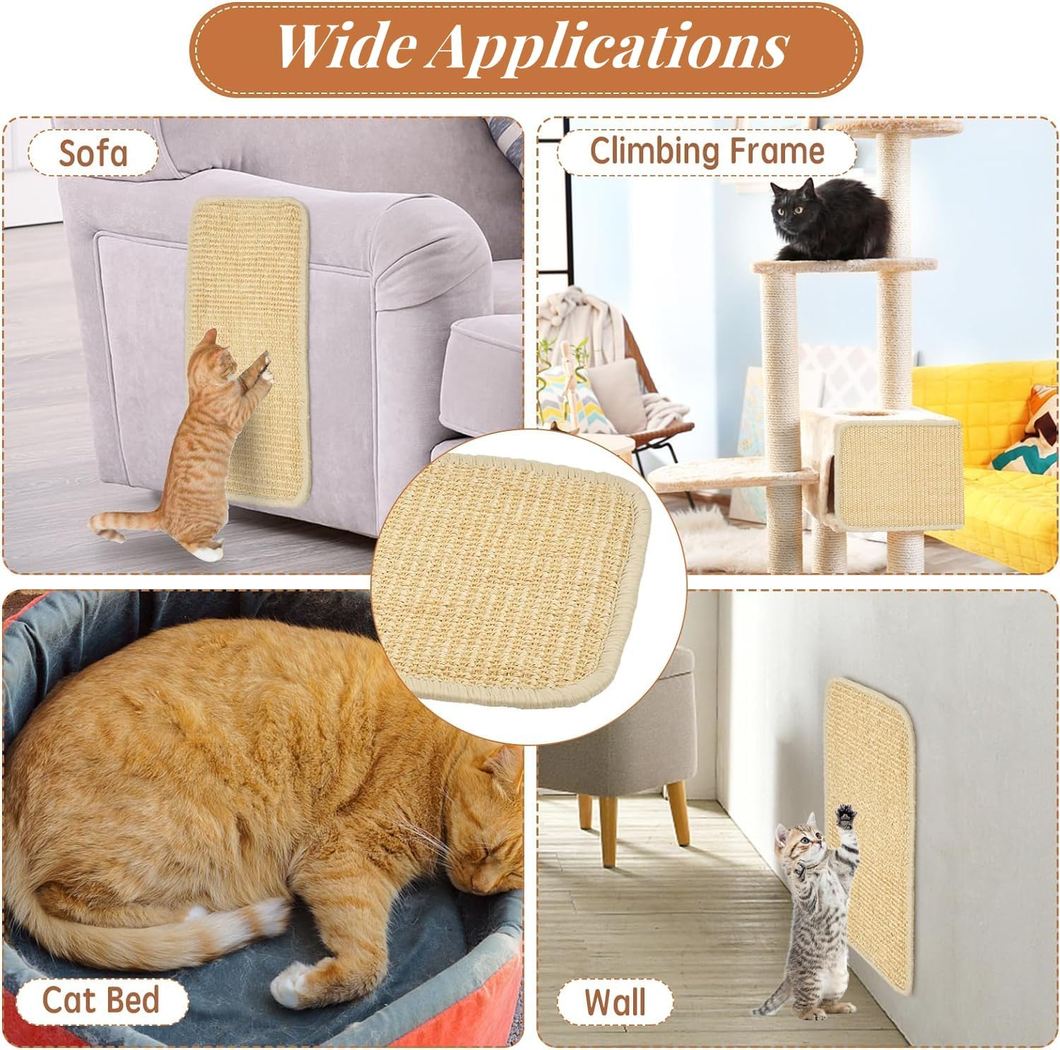 Pack of 3 Cat Scratching Mat 50 X 20 Cm, Natural Sisal Cat Scratching Pad with Adhesive Loop Tape, Cat Scratching Furniture Protective Rug + 1 Sisal Ball image number 1