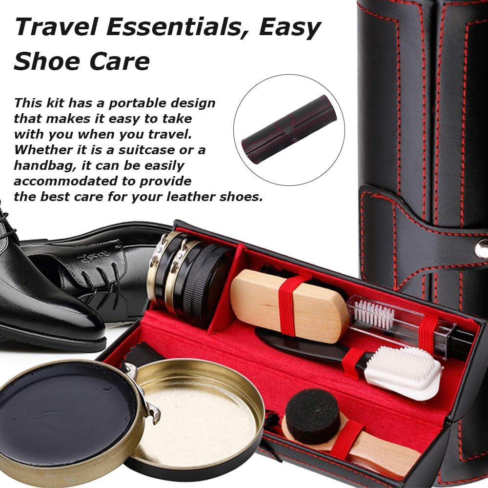 TOMVAES Shoe Polishing Tools Set, 10 Pcs Leather Shoe Polish Kit, Portable Travel Tool, Shoe Shine Kit for Oiling, Polishing, Waxing