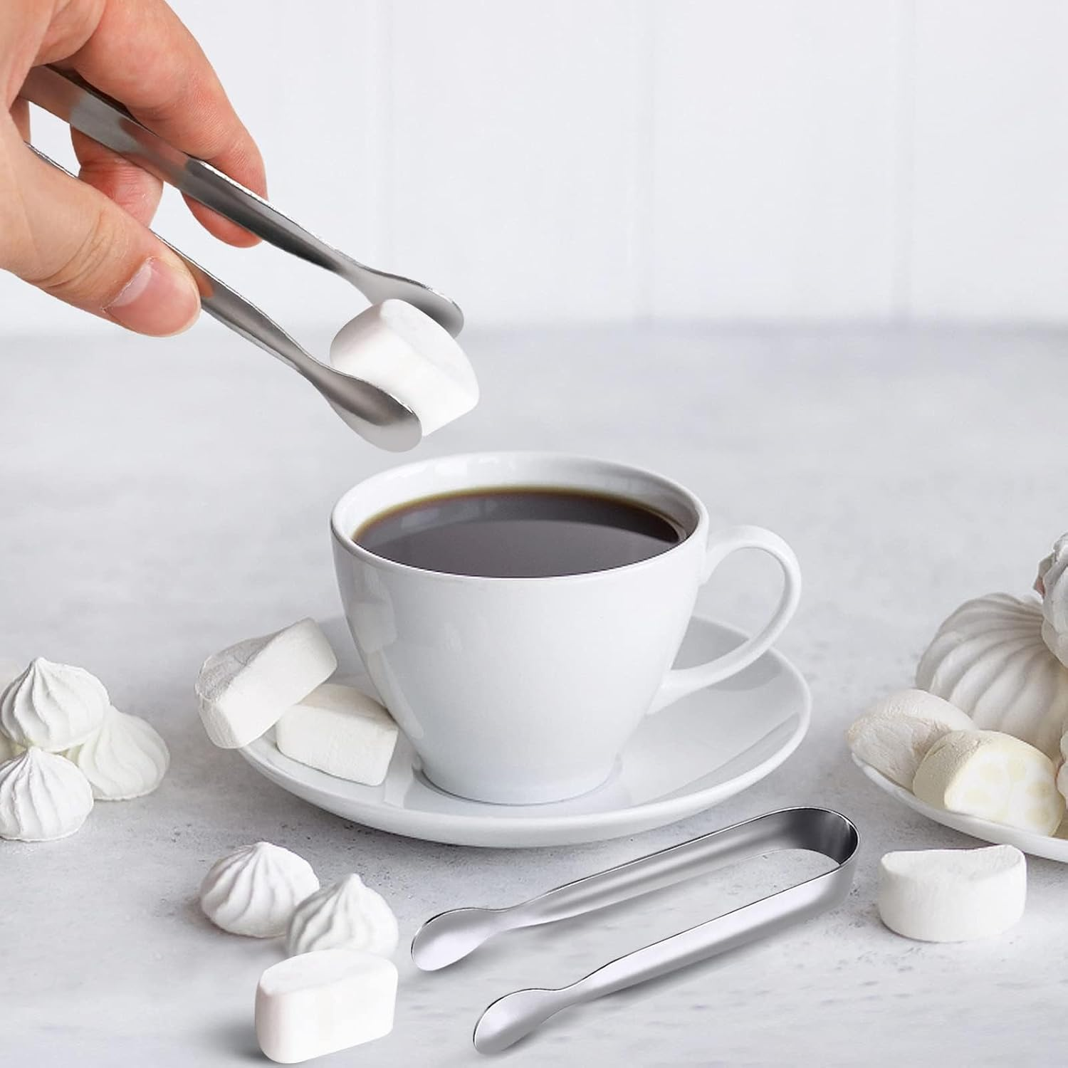 12 Pack 4" Mini Silver Stainless Steel Serving Tongs, Appetizer Tongs, Sugar Tongs, Tea Party, Coffee Bar, Catering, Charcuterie Board, Dishwasher Safe image number 4