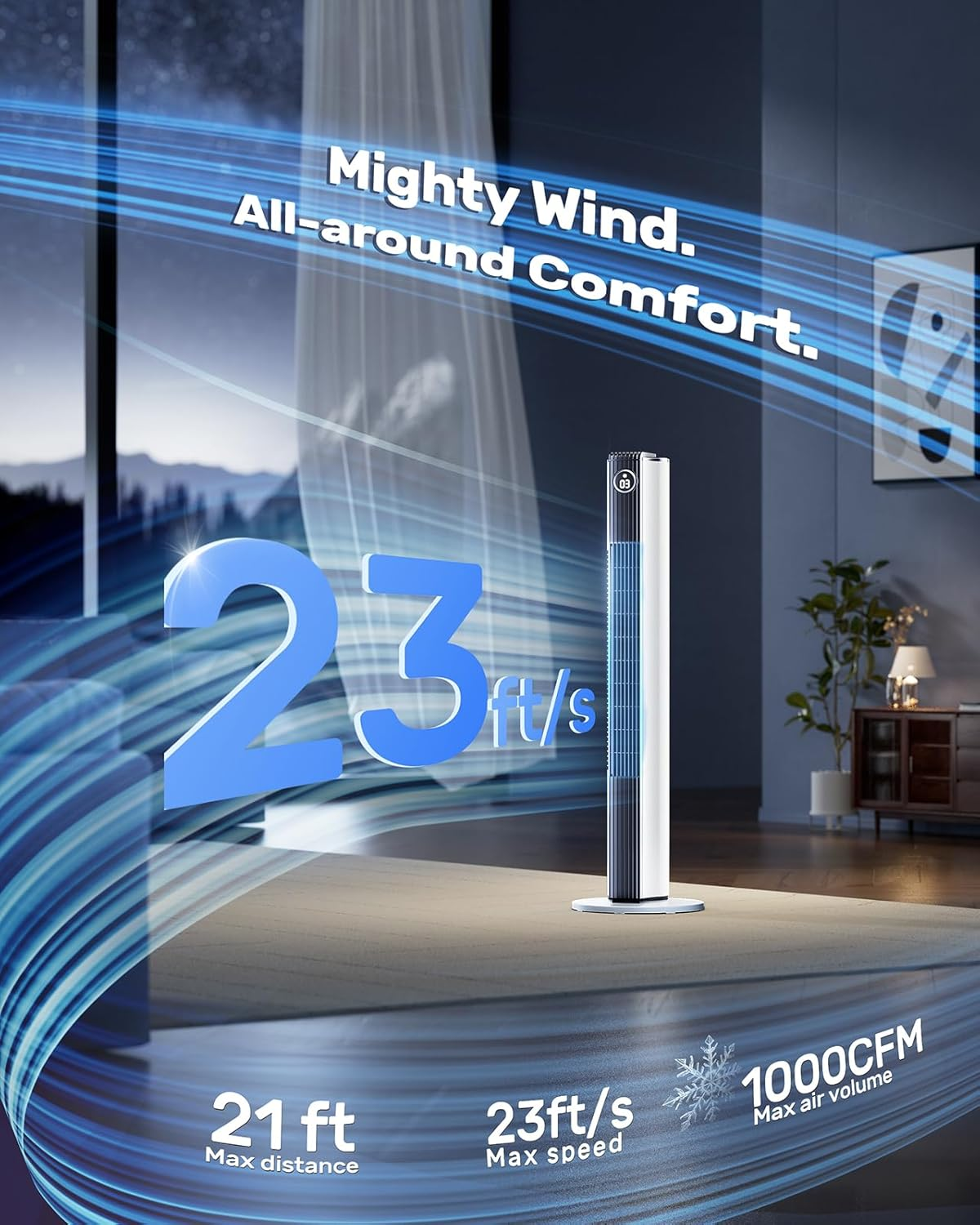 Tower Fan for Bedroom, Oscillating Pedestal Fans with Remote, Portable Electric Bladeless Tower Fans with 3 Fan Speed, 3 Wind Modes & 12H Timer, Quiet Standing Fan for Indoor Room Home Office image number 2