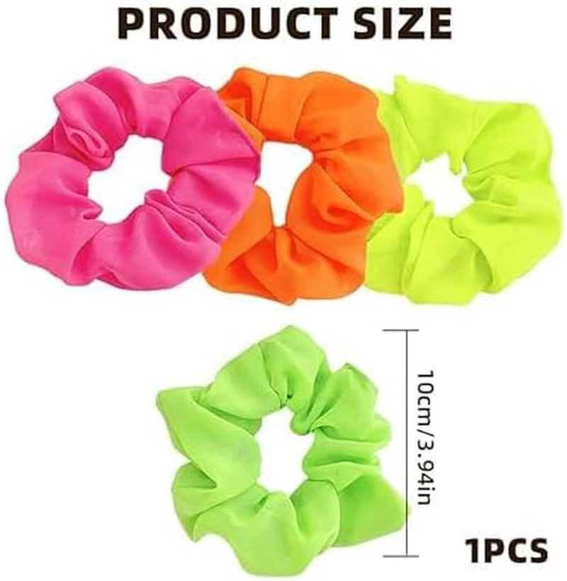 4Pcs Neon Scrunchies for Hair - 80S Neon Hair Accessories Soft Hair Scrunchy Solid Colors Elastic Hair Bands Neons Hair Ties Ponytail Holder for 80S Party Accessories Women image number 1