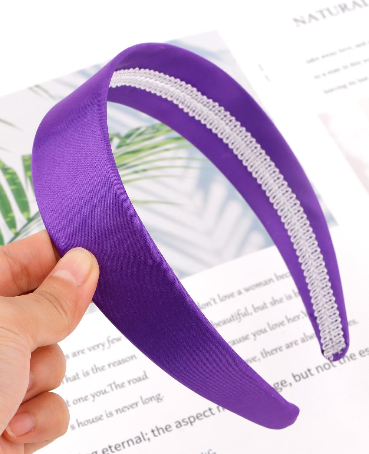 Wecoe Dark Purple Headband 1.6 Inch Wide Silk Satin Headband Women Non Slip Fashion Plain Head Band Solid Hair Band DIY Holiday Hair Accessories for Women Girls Diademas Para Mujer Gifts image number 1