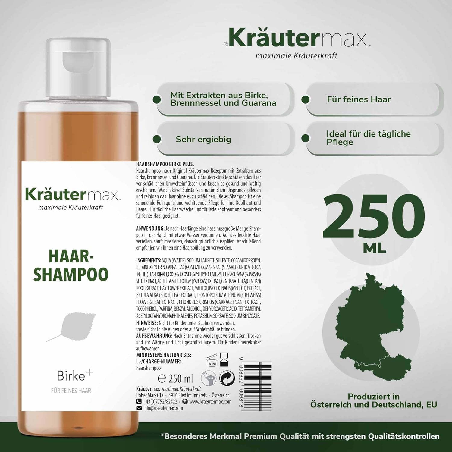 Kr&auml;utermax Birch Shampoo for Hair Care 1 X 250 Ml image number 2