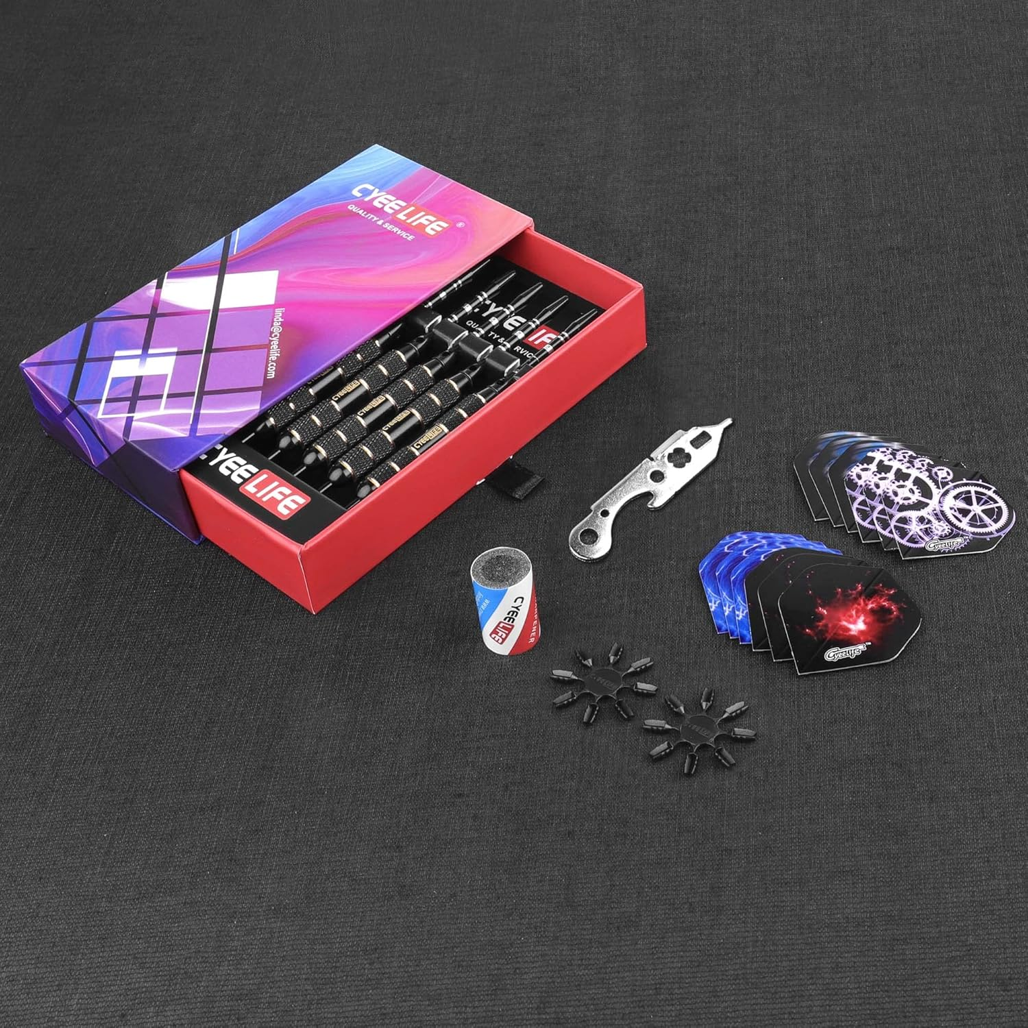 Cyeelife-Professional Steel Tip Darts 24G+Aluminium Shafts+Sharpener+Dart Tool+12 Flights