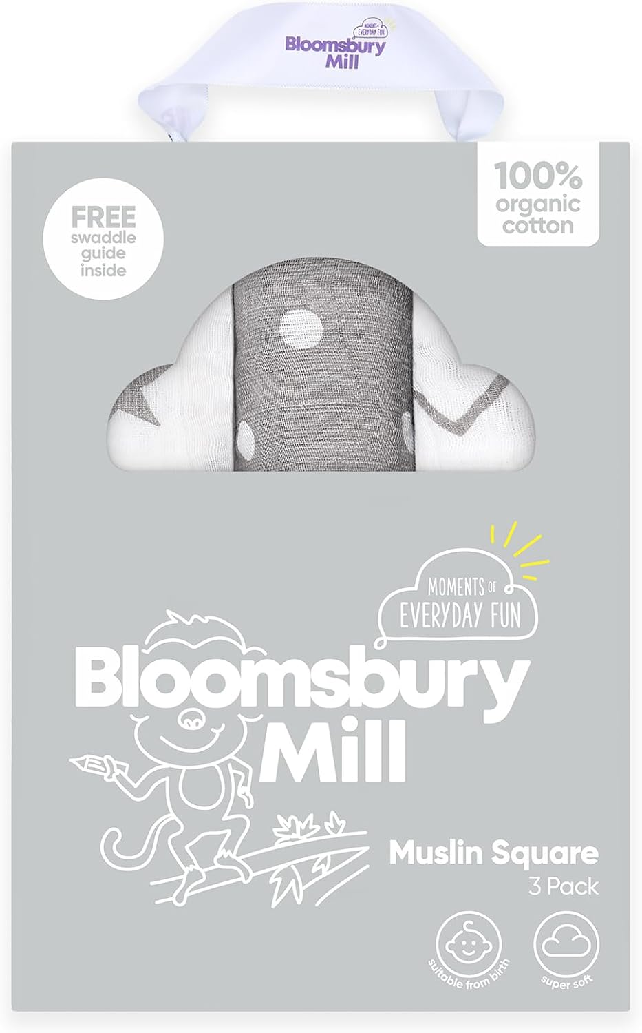 Bloomsbury Mill - Muslin Cloths for Baby - Soft 100% Organic Cotton Muslin Squares - Baby Muslins Pack of 3 - Large Burp Cloths - Newborn Essentials - Pink & White - 70X70Cm