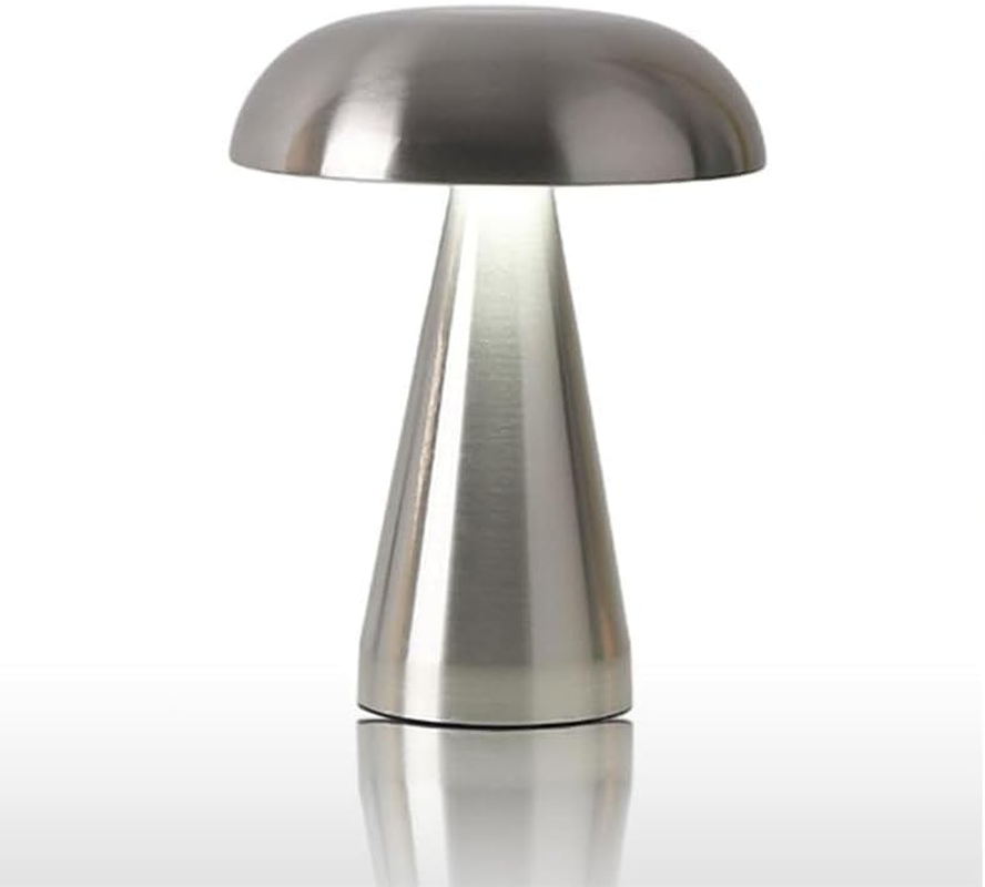 Mushroom Table Lamp Portable Cordless LED Desk Light USB Rechargeable 3 Color Dimming Decorative Metal Bedside for Bedroom Living Room Study Office Energy Saving