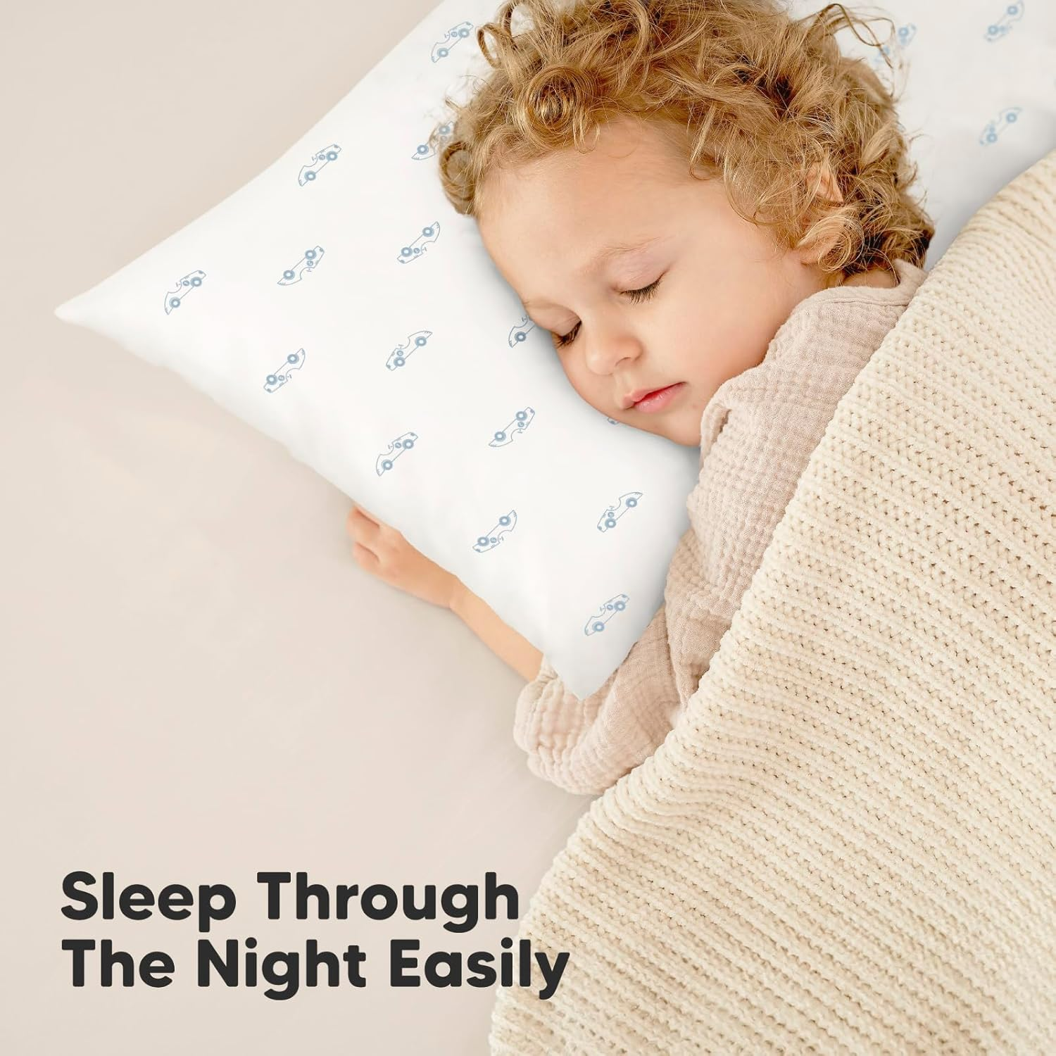 2-Pack Toddler Pillow - Soft Organic Cotton Toddler Pillows for Sleeping - Small Pillow for Kids - Kids Pillows for Sleeping - Kids Pillow for Travel, School, Nap, Age 2 to 5 (Roadsters)