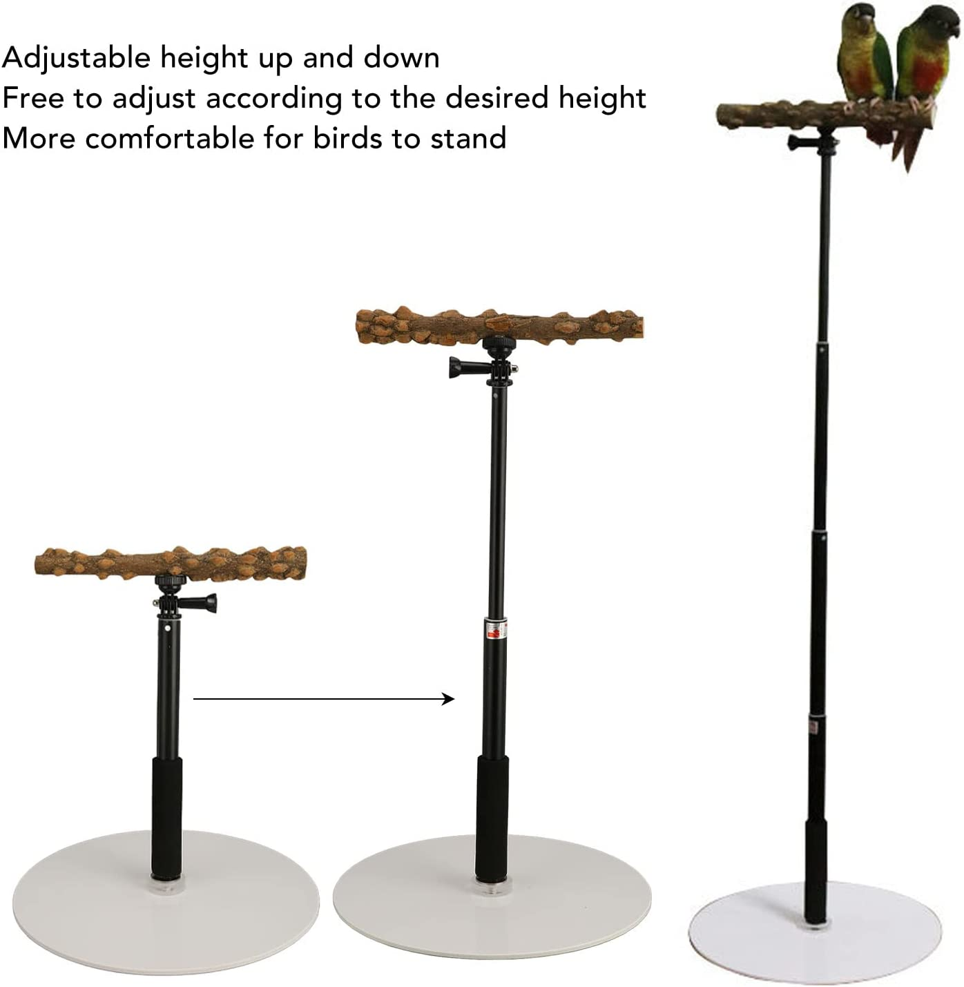 Play Stand, Adjustable Telescopic Stand, Naturals Wood Perch Play Stand with Potty Tray, Portable Bird Cage Branch Perch Accessories image number 2