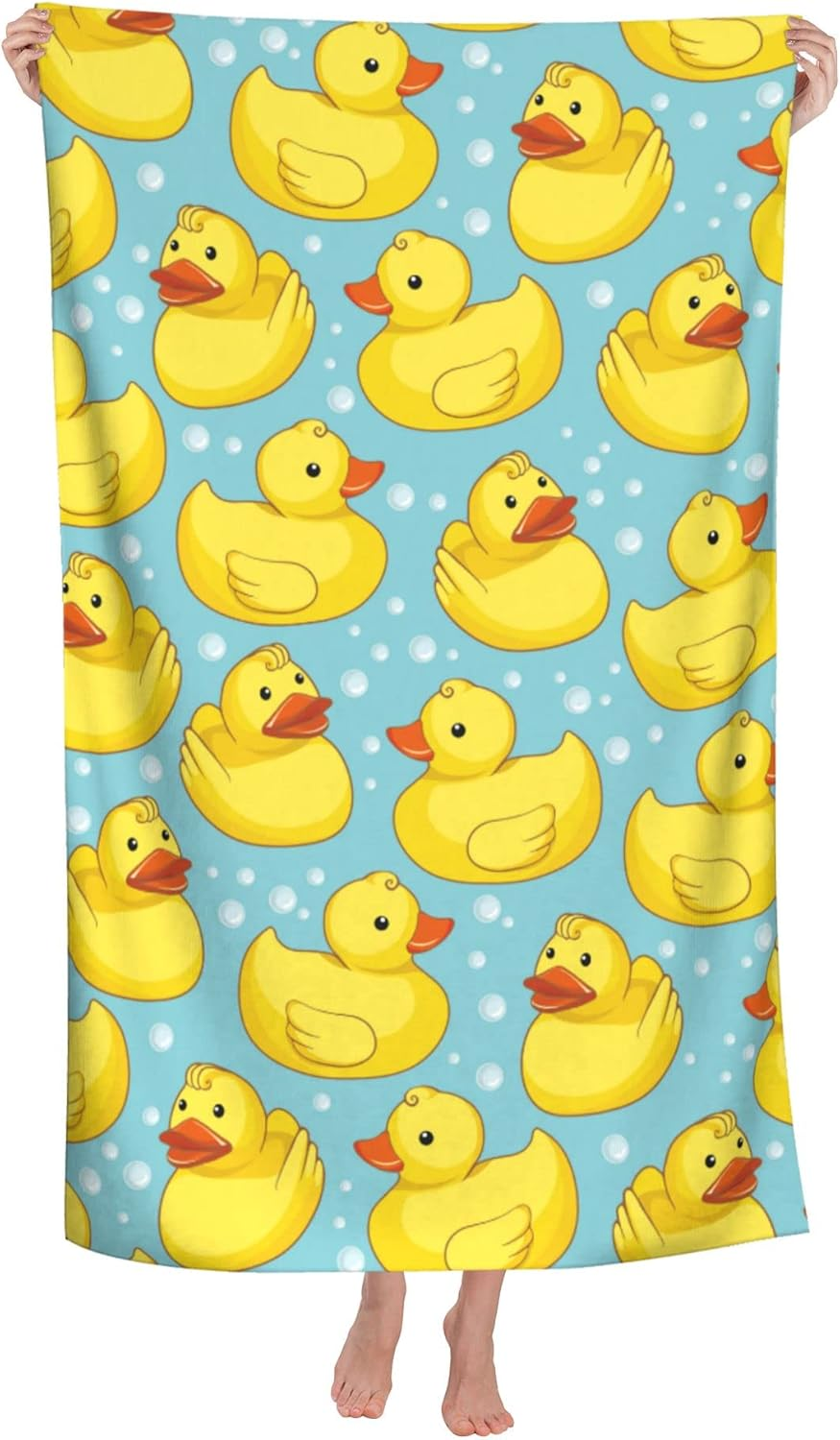HUIANBPO Cute Cartoon Rubber Ducky Print Microfiber Beach Towel 32X52Inch,Large Bath Towels for Kids and Adults - Quick Dry Absorbent Sand Free Towel for Bathroom,Pool,Shower,Travel,Sport