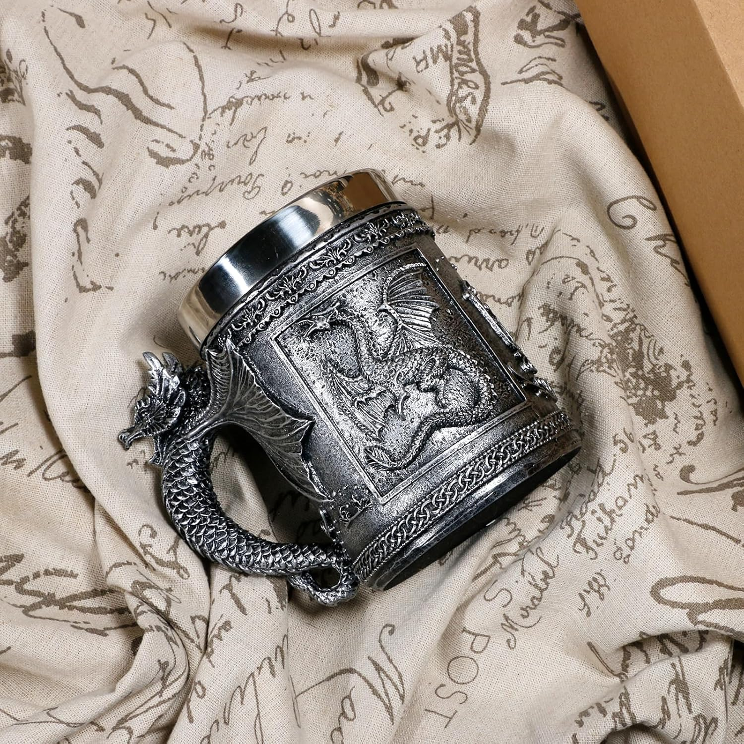 Medieval Roaring Dragon Mug - Dungeons and Dragons Beer Stein Tankard Drink Cup - 15.8Oz Stainless Coffee Mug for GOT Dragon Lovers Collector - Ideal Novelty Gothic Father Day Gift Party Decoration image number 1