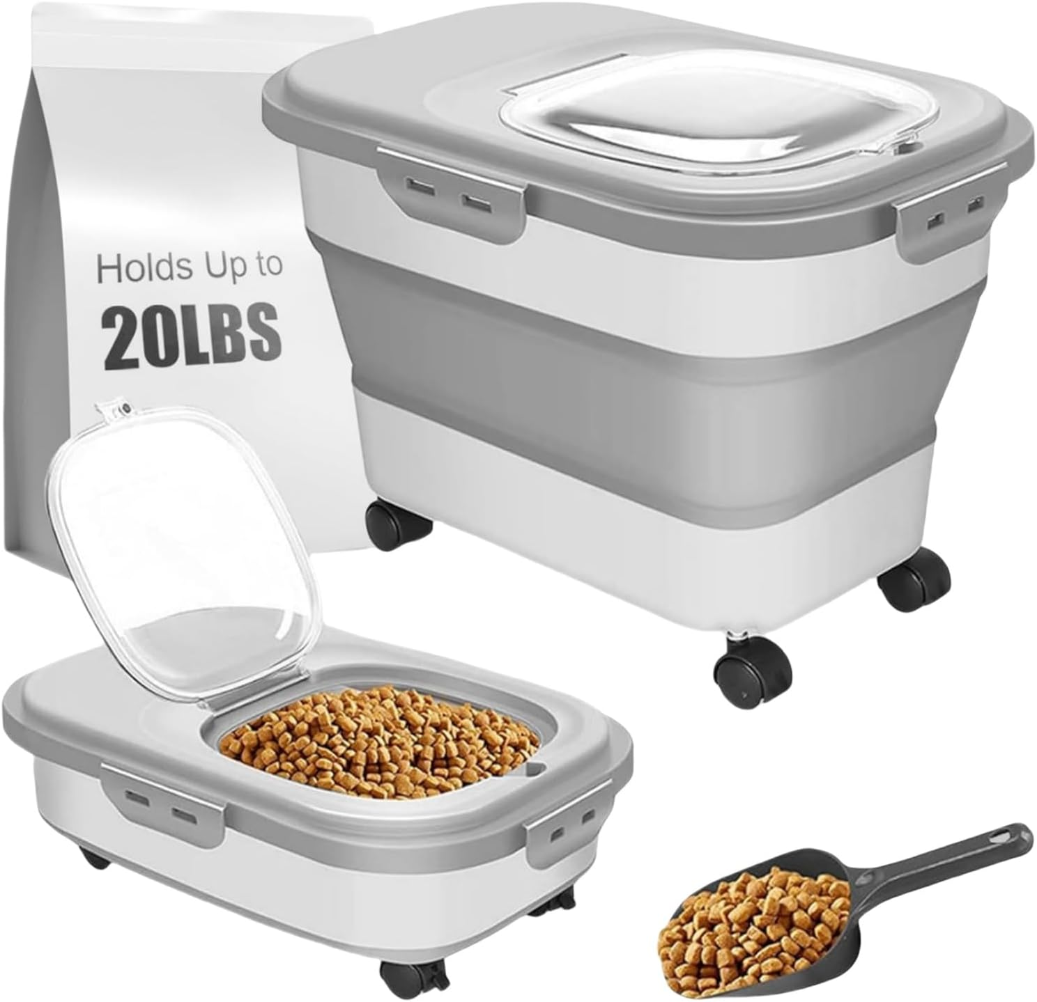 CHIEFAWAY 20L Collapsible Dog Food Container with Casters and Scoop, Food Storage Container Make Dry Food Fresh, Airtight Pet Dog Cat Dry Food Storage Bin Dispenser, Easy to Move image number 5