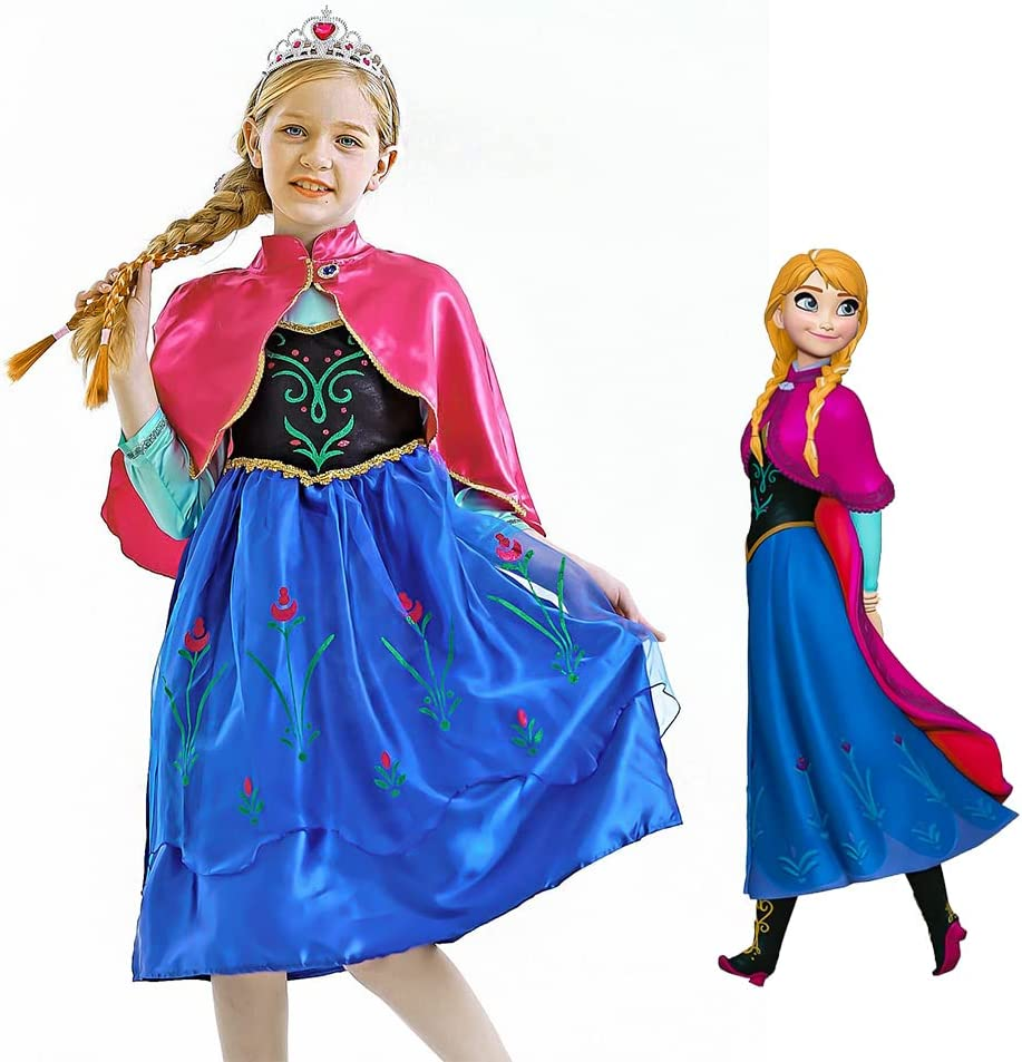 AUTOWT Princess Costume for Girls, Toddler Princess Cosplay Dress up with Cape, Halloween Cosplay Christmas Birthday Party Snow Princess Queen Gown Costume, Aged 3-8