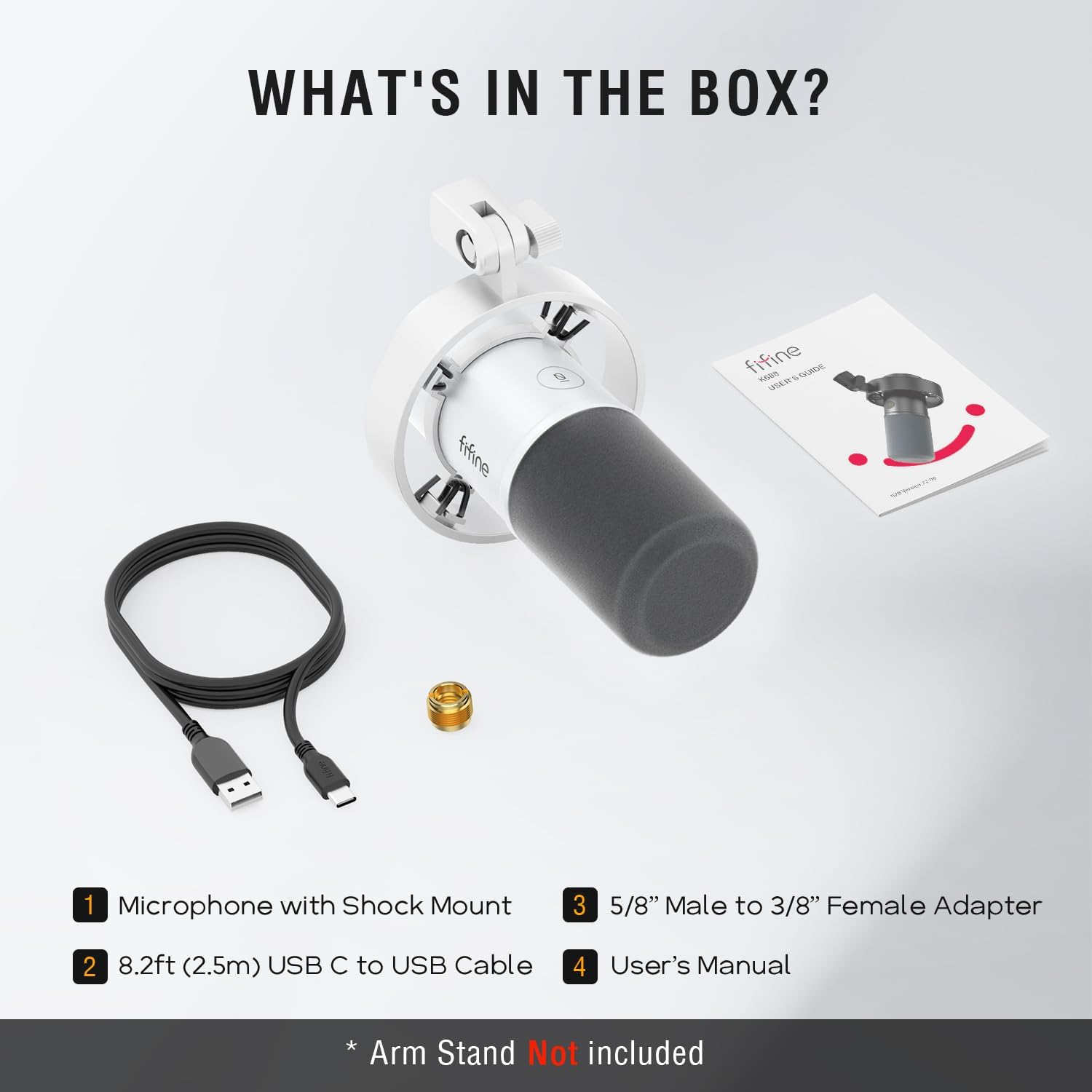 FIFINE Studio XLR Dynamic Microphone, USB PC Podcast Microphone for Streaming Recording, XLR/USB Vocal Mic with Tap-To-Mute, Gain Knob, Headphones Monitoring-Amplitank K688 White image number 2