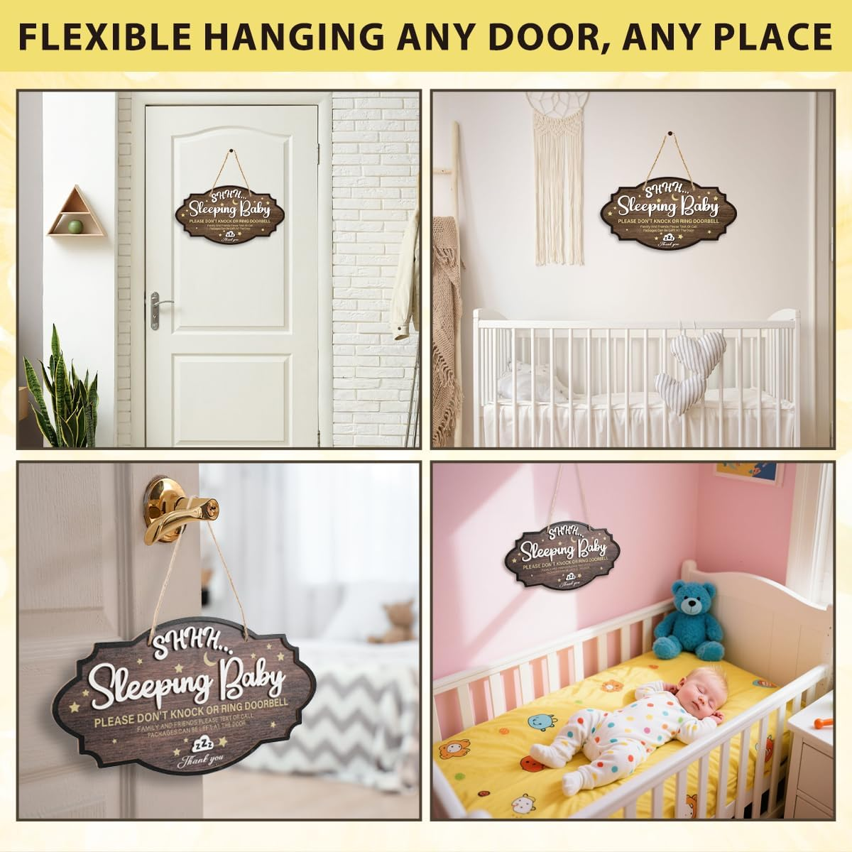 Baby Sleeping Sign for Front Door - Wooden Please Do Not Disturb Door Signs Do Not Knock or Ring Doorbell Baby Sleeping Sign for Nursery Home New Born Gifts