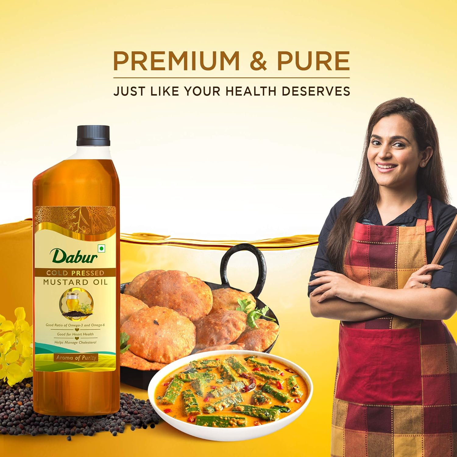Dabur Cold Pressed Mustard Oil 1L | Healthy Cooking Oil | Goodness of Omega 3 & 6 | Perfect Blend of Health, Taste & Aroma image number 4