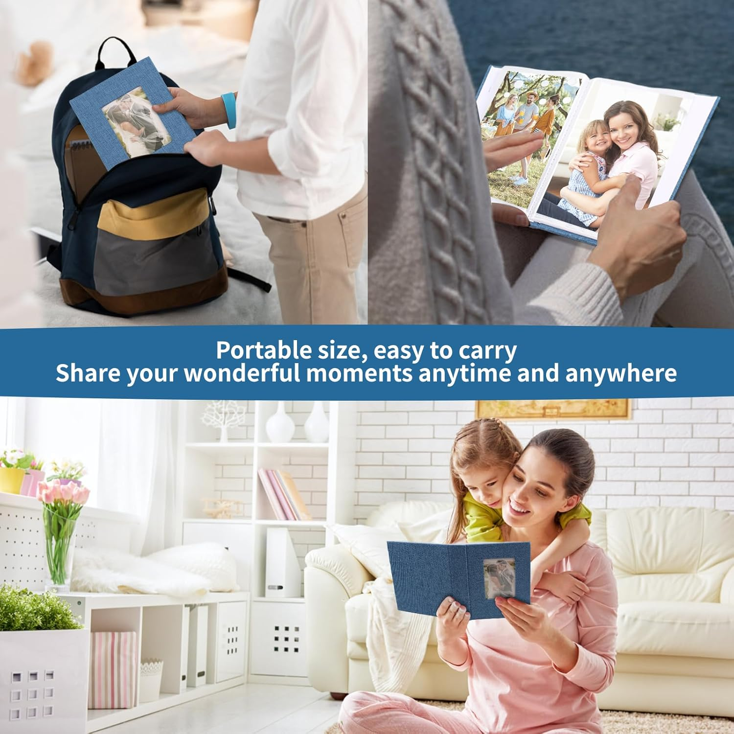 Vivinin 2 Pack Photo Album 5X7, Linen Cover Photo Book, Small Photo Album Book for 36 Pockets Hold 72 Pictures, Picture Book for Photos Family Anniversaries Baby Vacations (Blue) image number 6