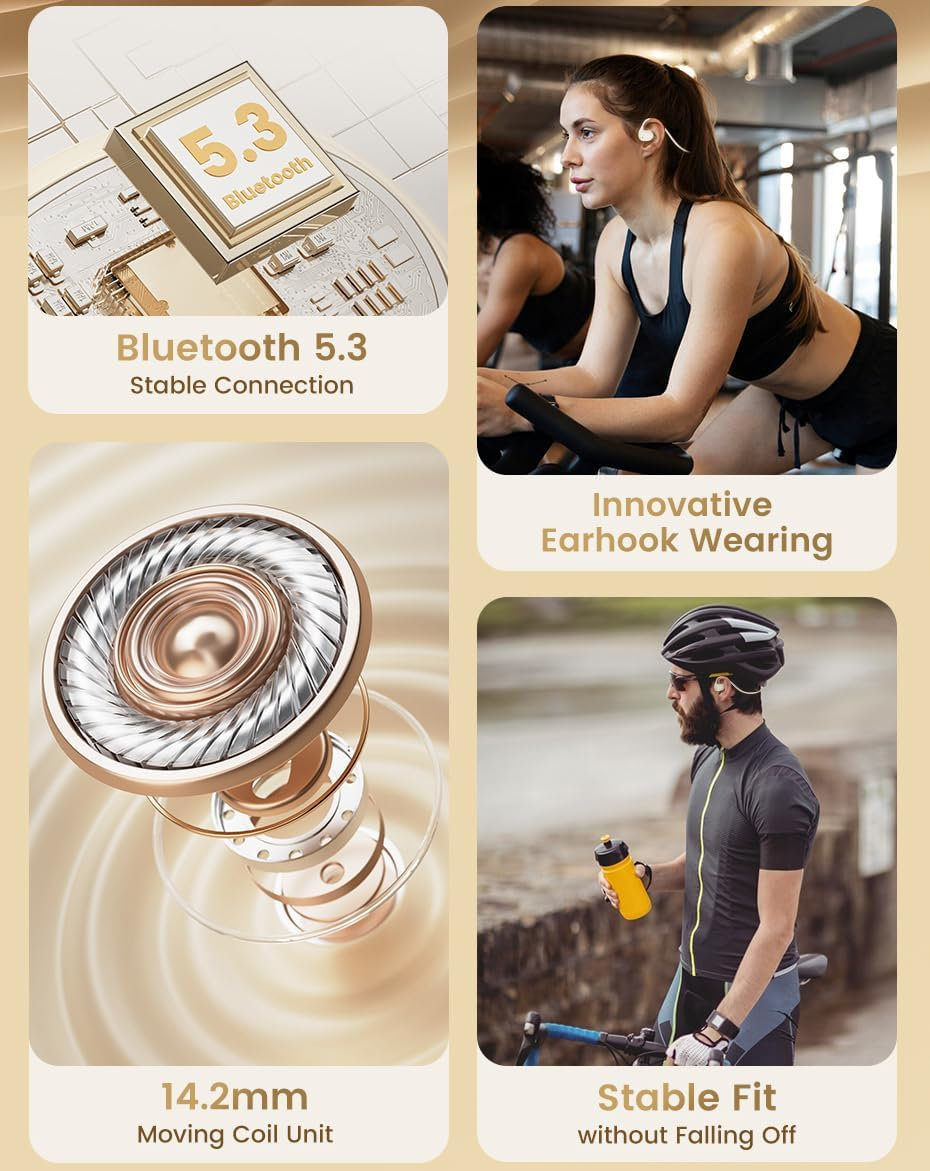 Toocki Headphones Audio Bluetooth 5.3, Battery Life 8 Hours, IPX4 Waterproof, Speaker 14.2 Mm, DST Tech, 12.5 G, Digital Control, Extra Ear with Drop Protection