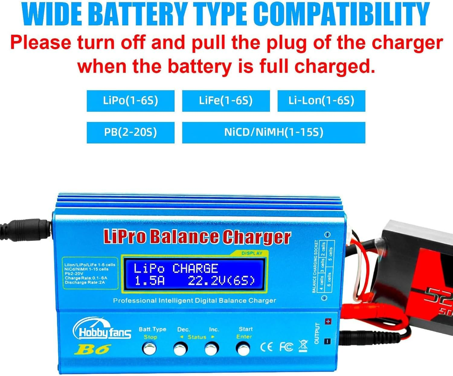 Hobby Fans B6 Mini Professional Balance Charger/Discharger with Power Supply for 1S-6S Lipo Lilon Life Nicd Nimh Pb RC Battery image number 6