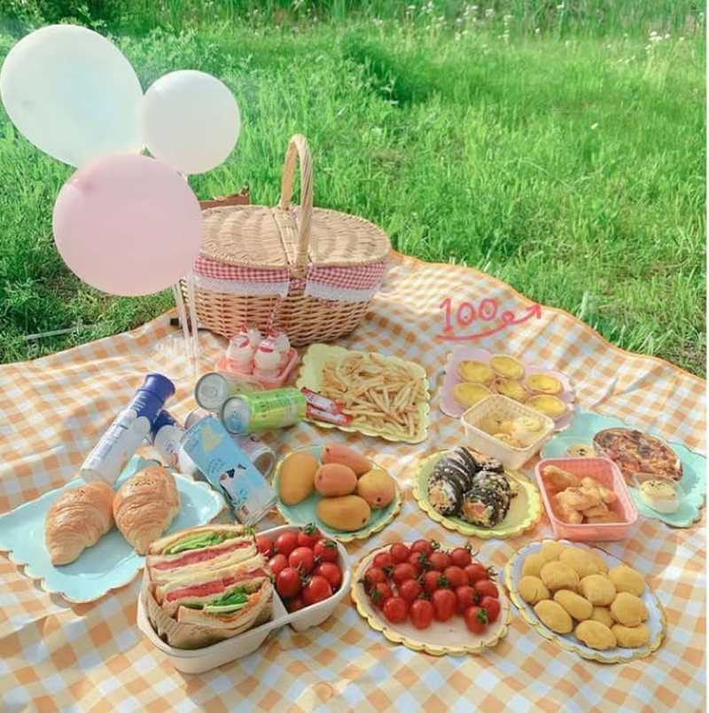 Picnic Basket, Wicker Basket with Foldable Handle Lid and Removable Liner, Rustic Woven Wicker Basket for Outdoors, Home Decoration, Beach Parties, Halloween, Christmas, Valentines, Birthday (Red) image number 3