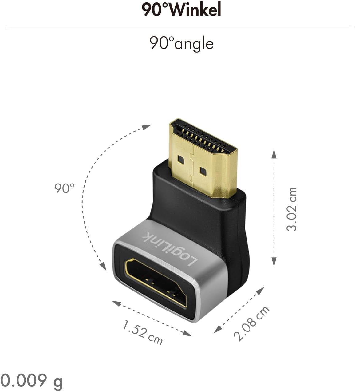 Logilink AH0007A HDMI Ultra High Speed Adapter (Male/Female) with up to 18 Gbit/S, 270&deg; Angled, Ultra HD Resolution 8K/60 Hz (7680 &times; 4320) image number 3