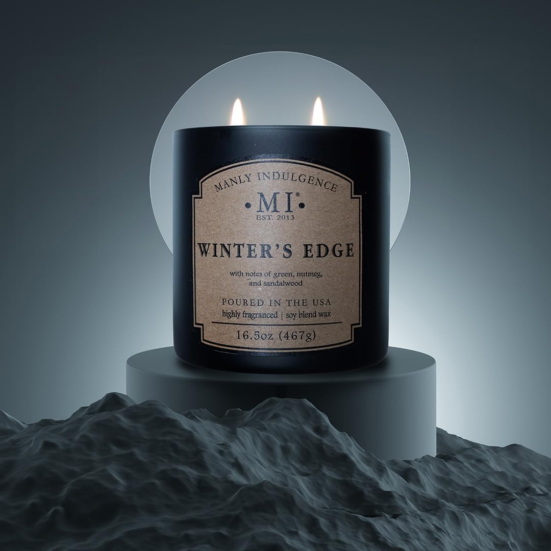 Manly Indulgence Winters Edge Scented Candle for Men 16.5 Oz | 2 Wick & 2X Intense Fragrance | Nutmeg & Sandalwood | up to 60 Hour Burn, Soy Blend Wax, USA Poured - Classic+ Collection image number 1