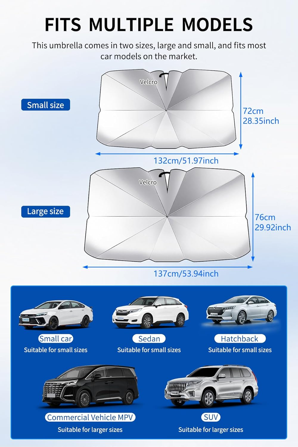 Car Windshield Sunshade Umbrella - Foldable Car Windshield Sun Shade Cover, 5 Layers UV Block Coating, Front Window Heat Insulation Protection, for Auto Sedan, SUV Wind Shield (132&times;72Cm)