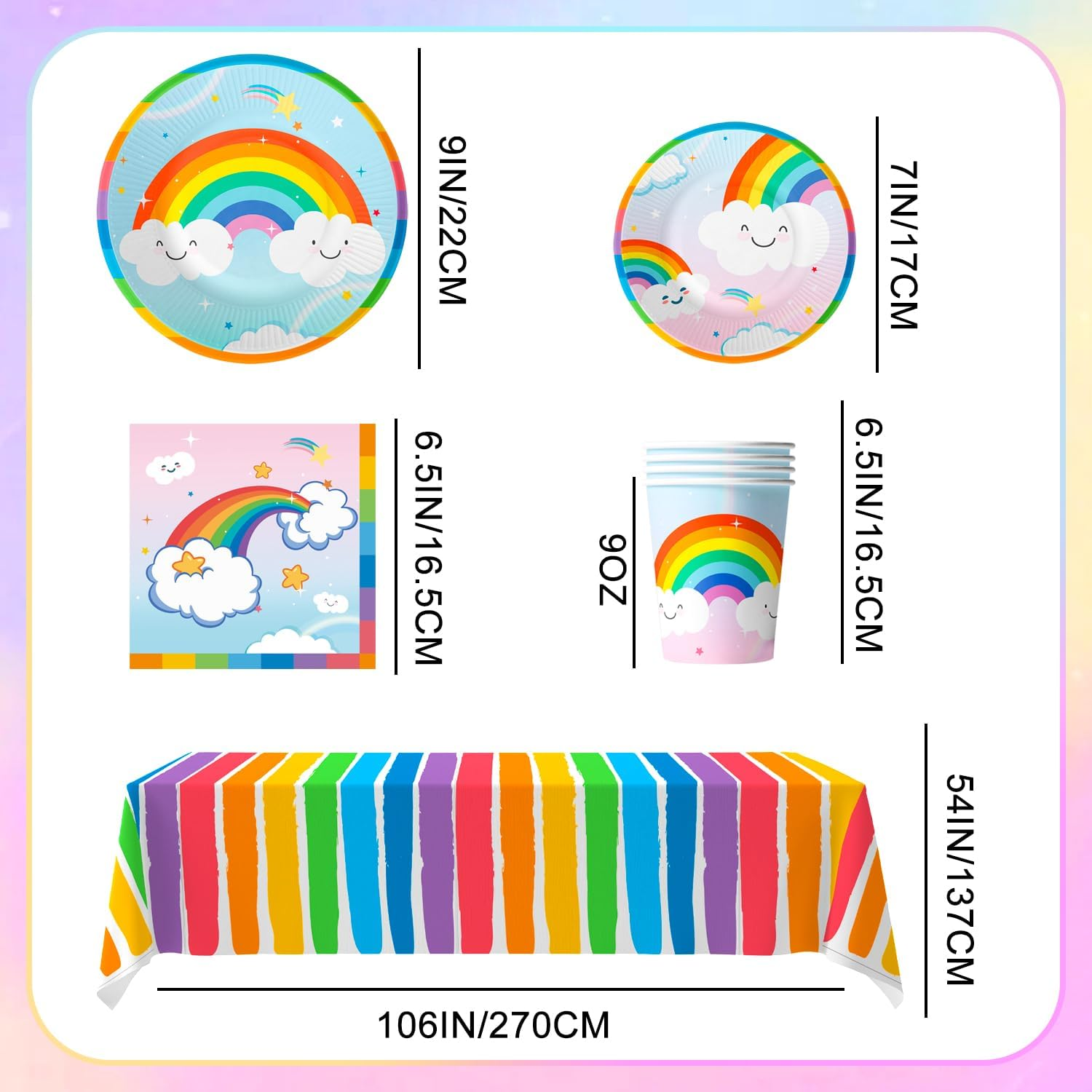 Rainbow Party Supplies, 81Pcs Rainbow Birthday Decorations Tableware Set Party Plates Cups Napkins Tablecloth Etc Birthday Party Supplies for Girls Themed Party&Baby Shower image number 2