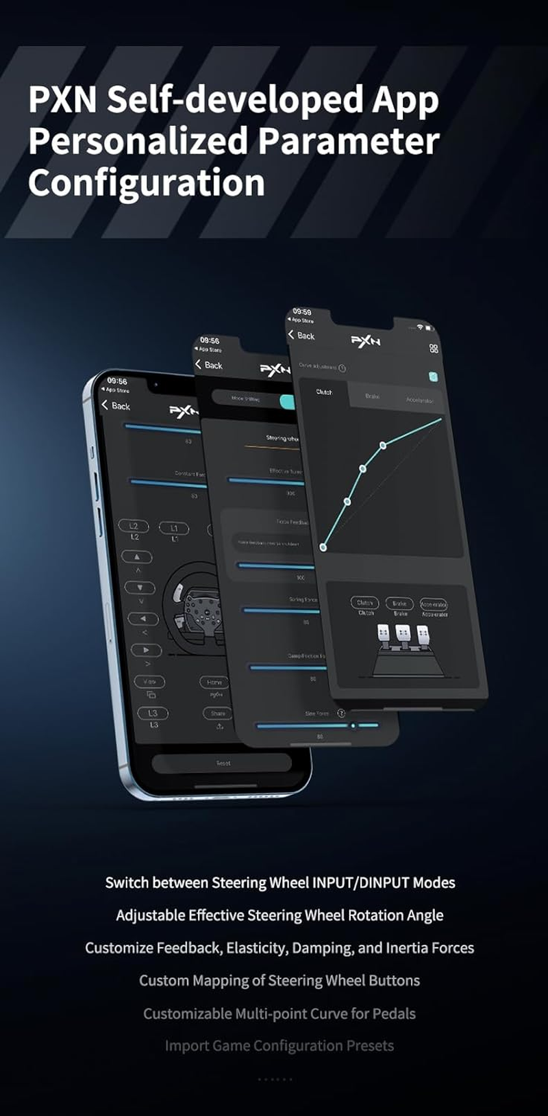 PXN V99 Racing Simulation Set: Force Feedback Wheel, 6+1 Gear Stick, Adjustable Pedals for PC, PS3, PS4, Xbox, Nintendo Switch image number 5