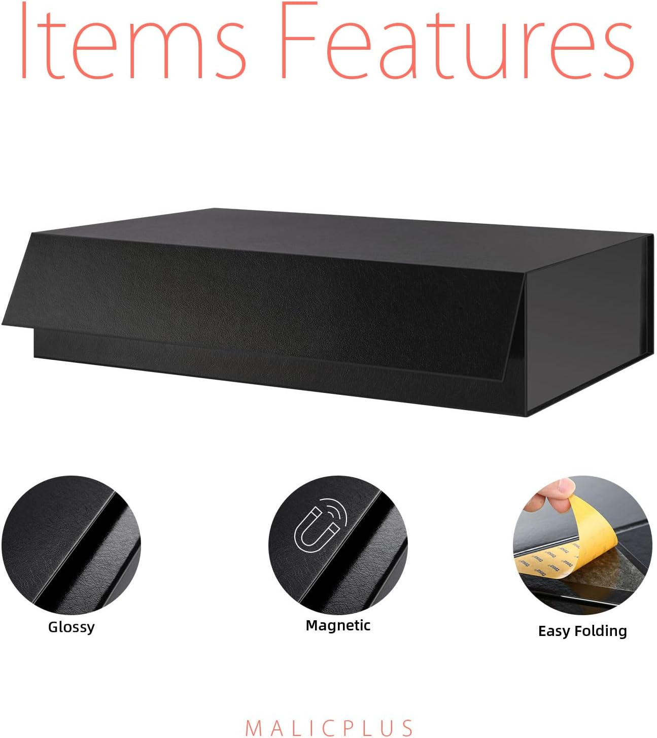 MALICPLUS Extra Large Gift Box 43.18 X 27.94 X 10.16 CM, Extra Large Gift Box with Lid, Shirt Box for Clothes and Large Gifts (Glossy Black, Grass Texture) image number 5