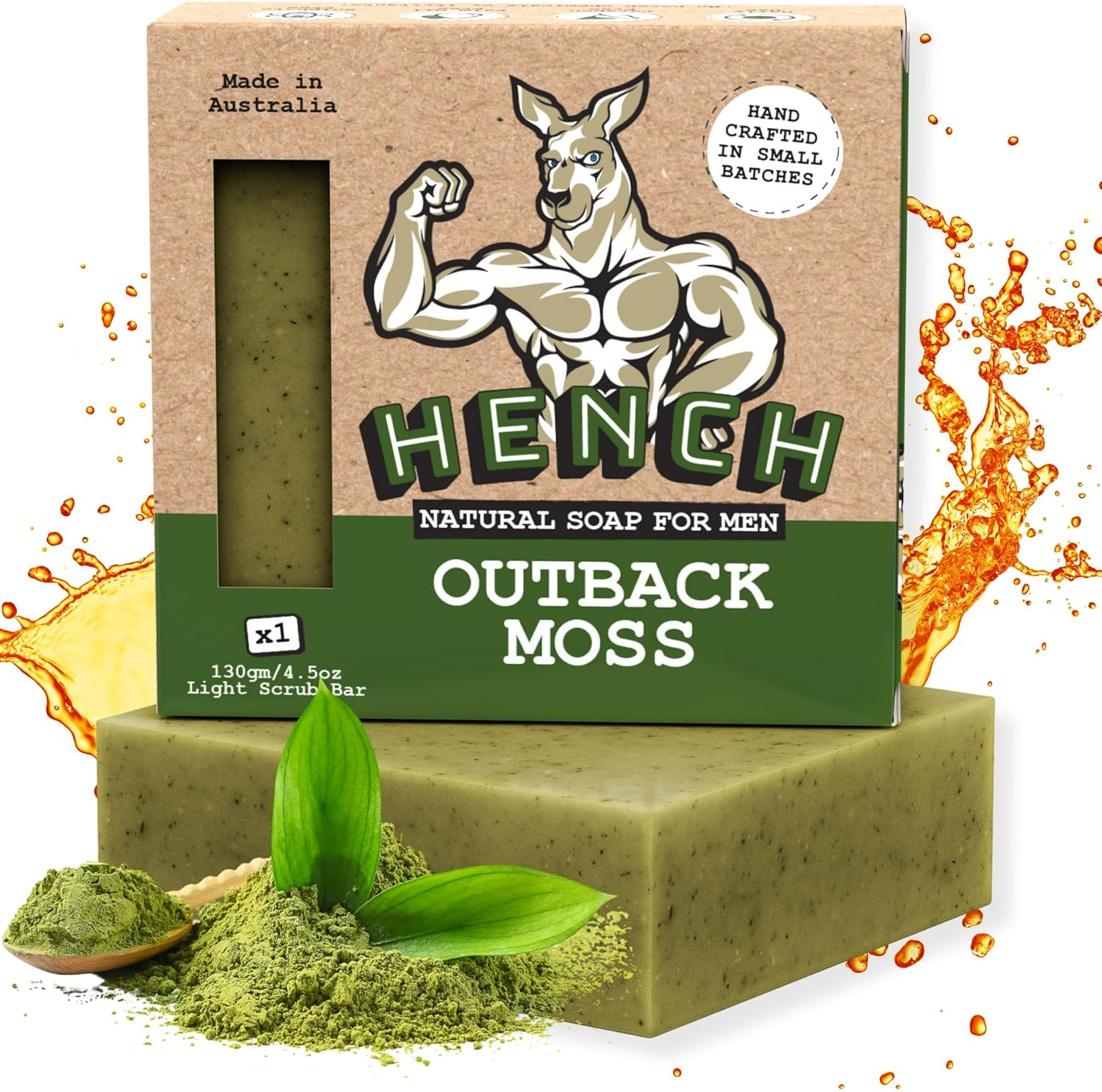 HENCH &ndash; Mens Soap Bar Handcrafted Natural Soap for Men Exfoliating Moisturising Man Soap Palm Oil Free and No Harsh Chemicals Soothes Dry Irritated Skin (Burnt Barrel Rum 1Pk) (Outback Moss 1Pk) image number 3