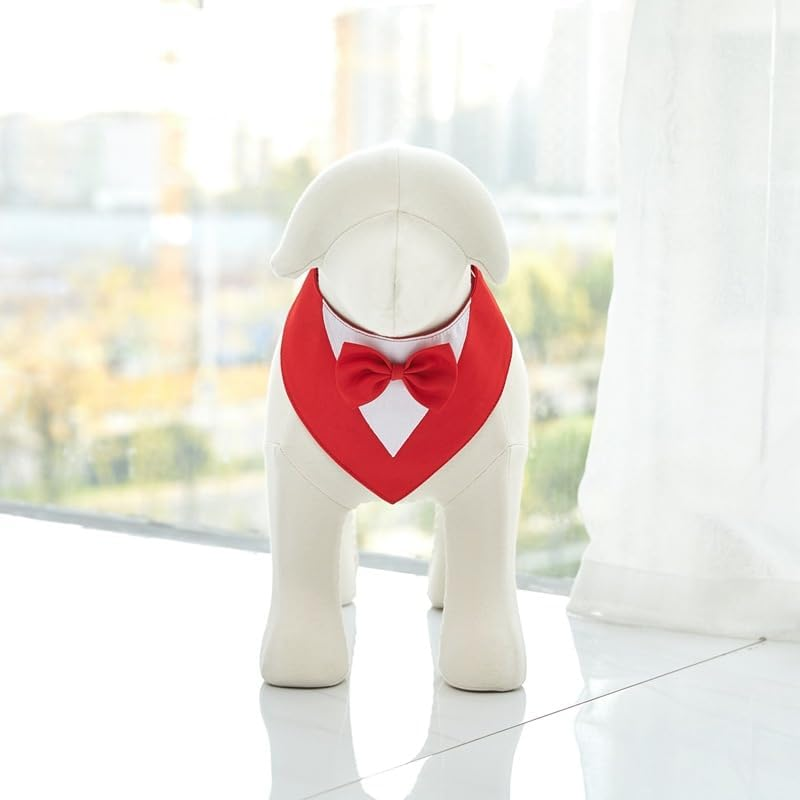 Aoozleny Dogs Tuxedo Formal Cats Wedding Bandana Dog Collar with Bow Tie Cat Birthday Costume Valentines Outfit Pet (RED, S)