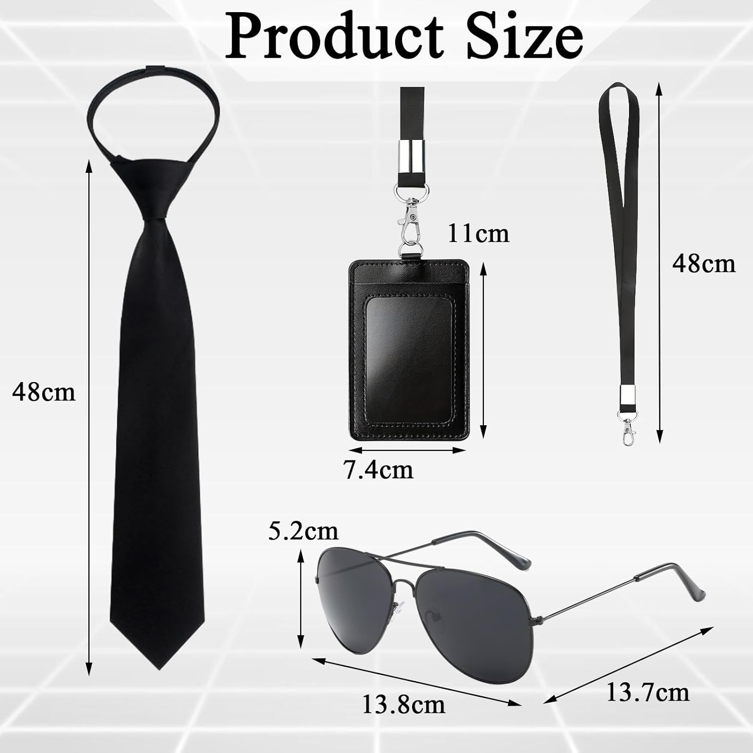 5 Pcs Agent Accessories Set, Security Guard Cosplay Kit with Sunglasses, Tie, Card Holder, Earpiece Tube for Adults, Kids Cosplay Dress up Party image number 6