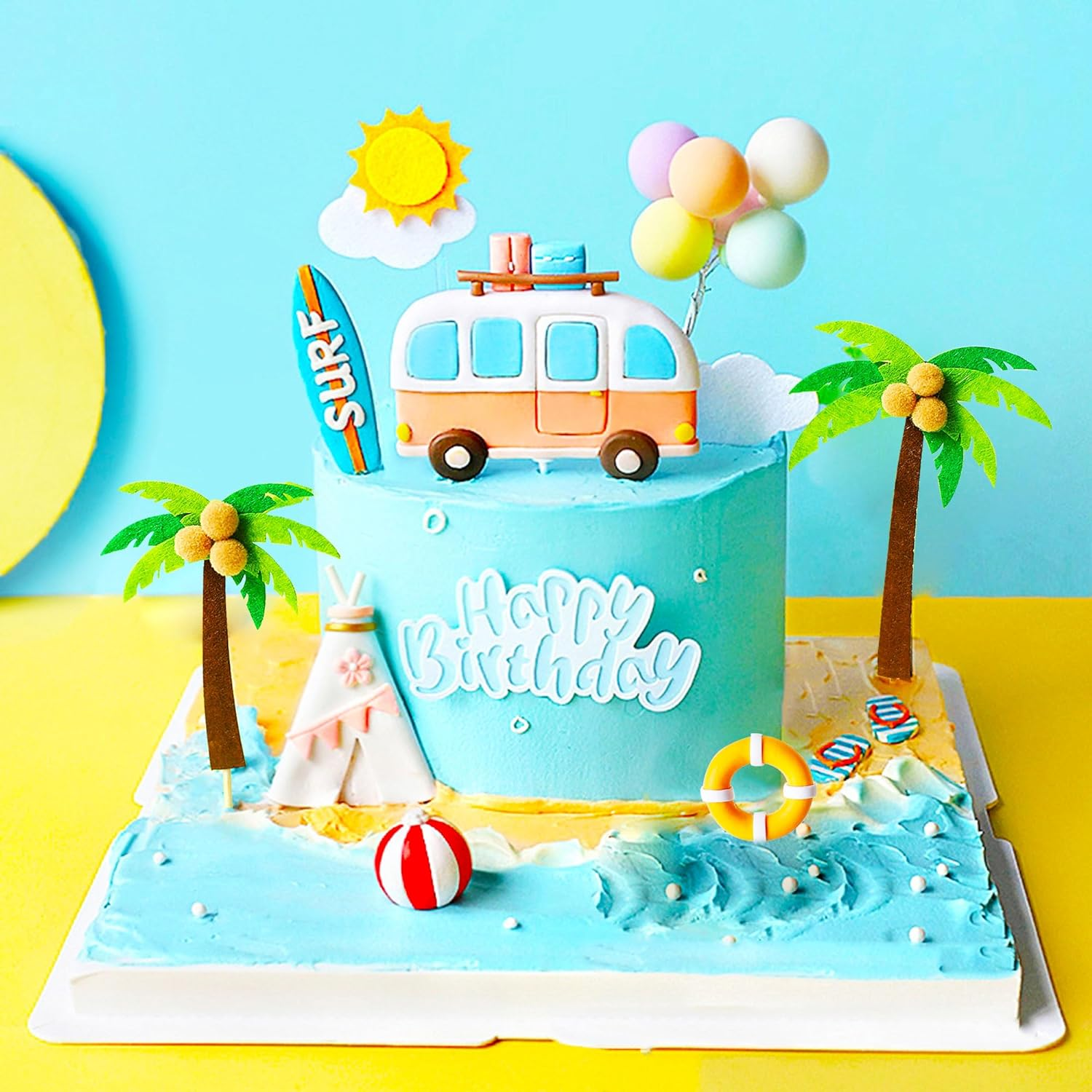 Jevenis 8 PCS the Big One Surf Birthday Cake Decoration Surfing Birthday Decoration Beach Surf Wave Cake Topper Surf up Sign Surf Birthday Party Supplies image number 1