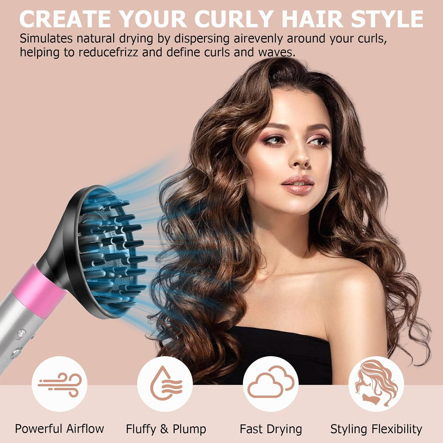 Upgraded Diffuser Attachment Compatible with Dyson Airwrap, Hair Dryer Diffuser Nozzle Attachment for Airwrap Styler, Lightweight Travel Hair Tool for Home & Salon Styling image number 6