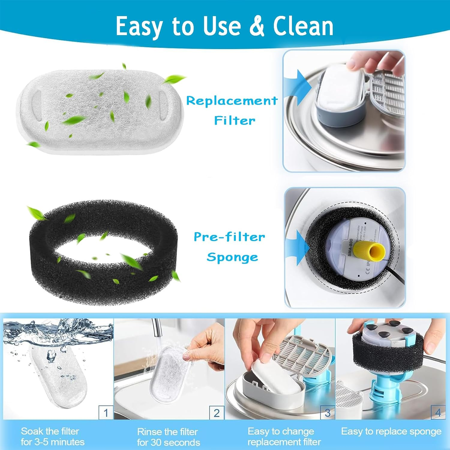 Wakouter Cat Water Fountain Filters, 24 Pack Triple Filtration System Automatic Pet Filters, 12 Pcs Carbon Filters and 12 Pcs Foam Filter, for Pet Water Fountain Filters Replacement image number 3