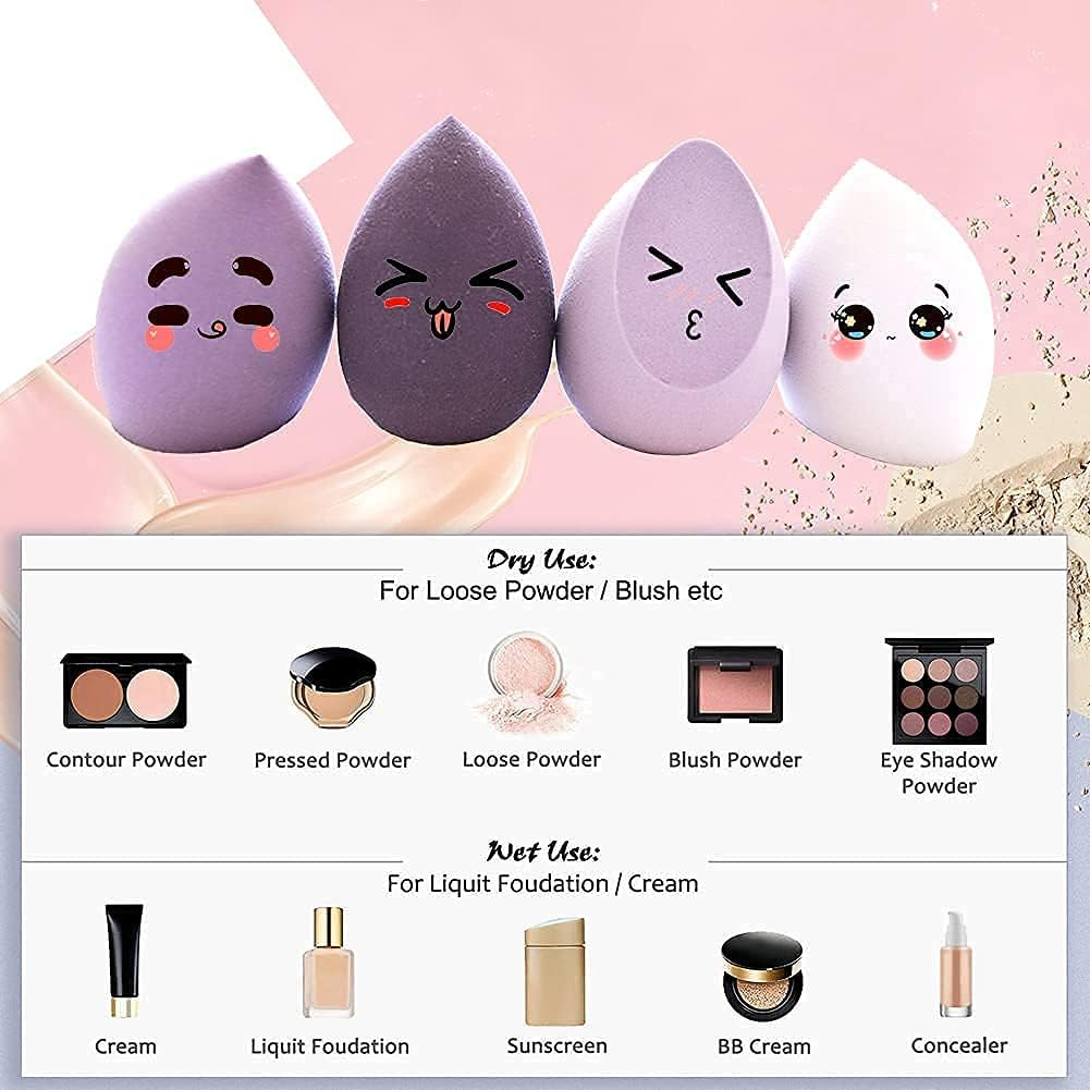 4Pcs Makeup Sponge Set Blender Multi-Colored Beauty Foundation Blending Sponge with a Storage Case, Flawless for Liquid, Cream, and Powder Dry & Wet Use 3D Makeup Sponge Egg (Purple) image number 3