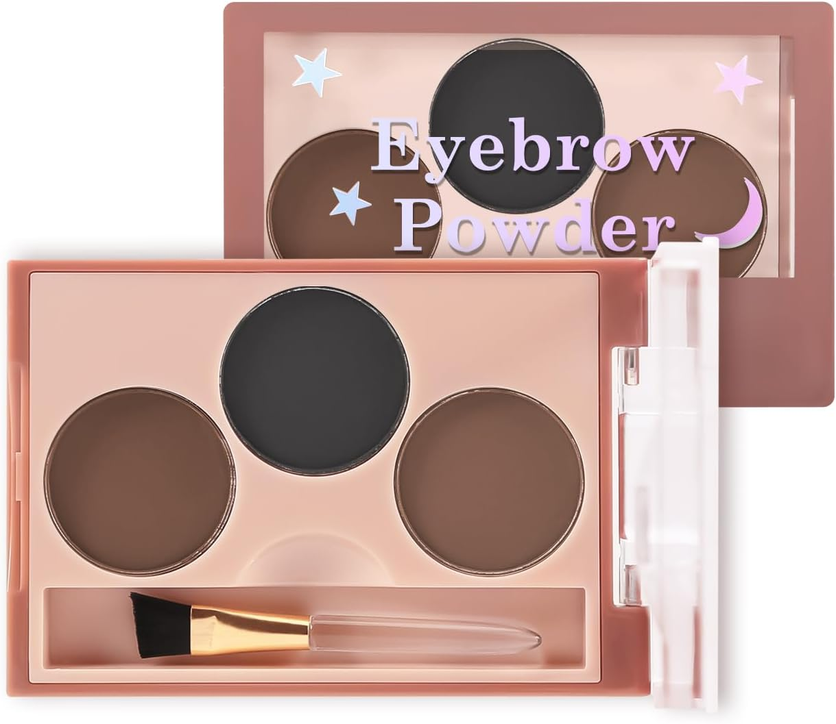 Boobeen 3 Colors Eyebrow Powder Makeup Palette, Eyebrow Shaping Kit, Beveled Brow Brush, Creates Perfectly Shaped 3D Brows