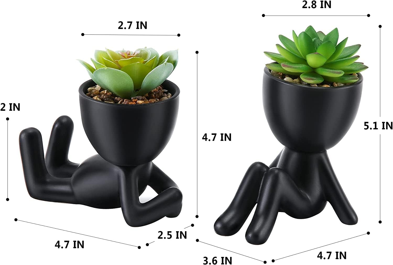 Fake Succulent, Mini Succulents Plants Artificial in Black Modern Human Shaped Ceramic Pots Cute Desk Decor Desk Plant for Office Decor, Cute Fake Plants Bathroom Decor 2PCS image number 6
