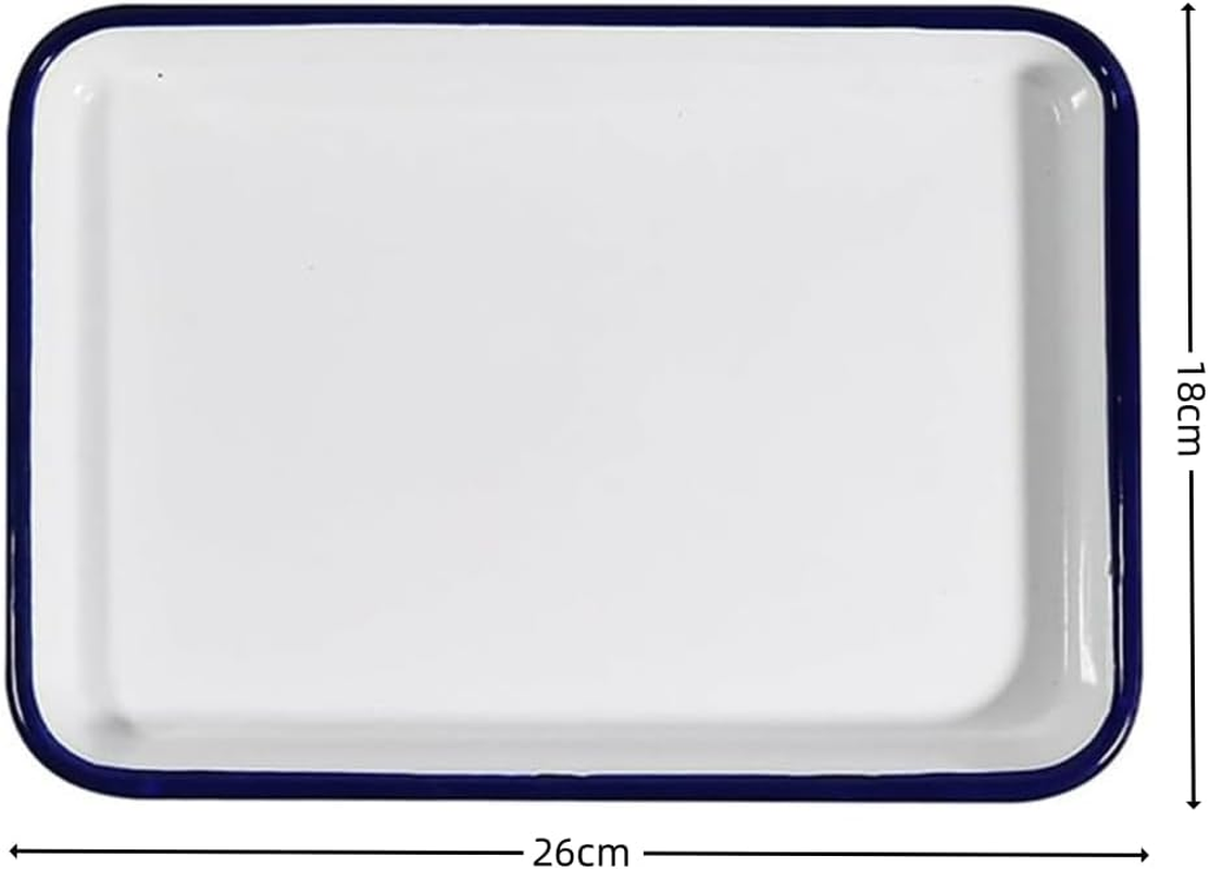 Enamel Oblong Tray,26X18Cm Pie Dish Containers Restaurant Tray Laboratory Tray Baking Tray Rectangular Pie Dish Fruit Vegetable Plate Cake Tray Lasagna Pan Food for Home Kitchen