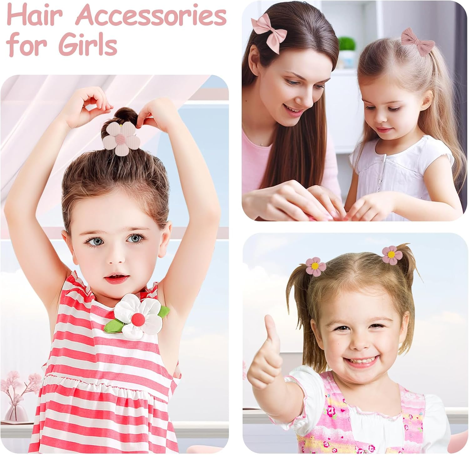 Hair Scrunchies Pink Bow, Pack of 10 Flower Small Hair Bows Hair Bows Girls Cute Bows Flowers Braid Scrunchie Bow Hair Scrunchie Women'S Styling Hair Accessories Girls image number 1