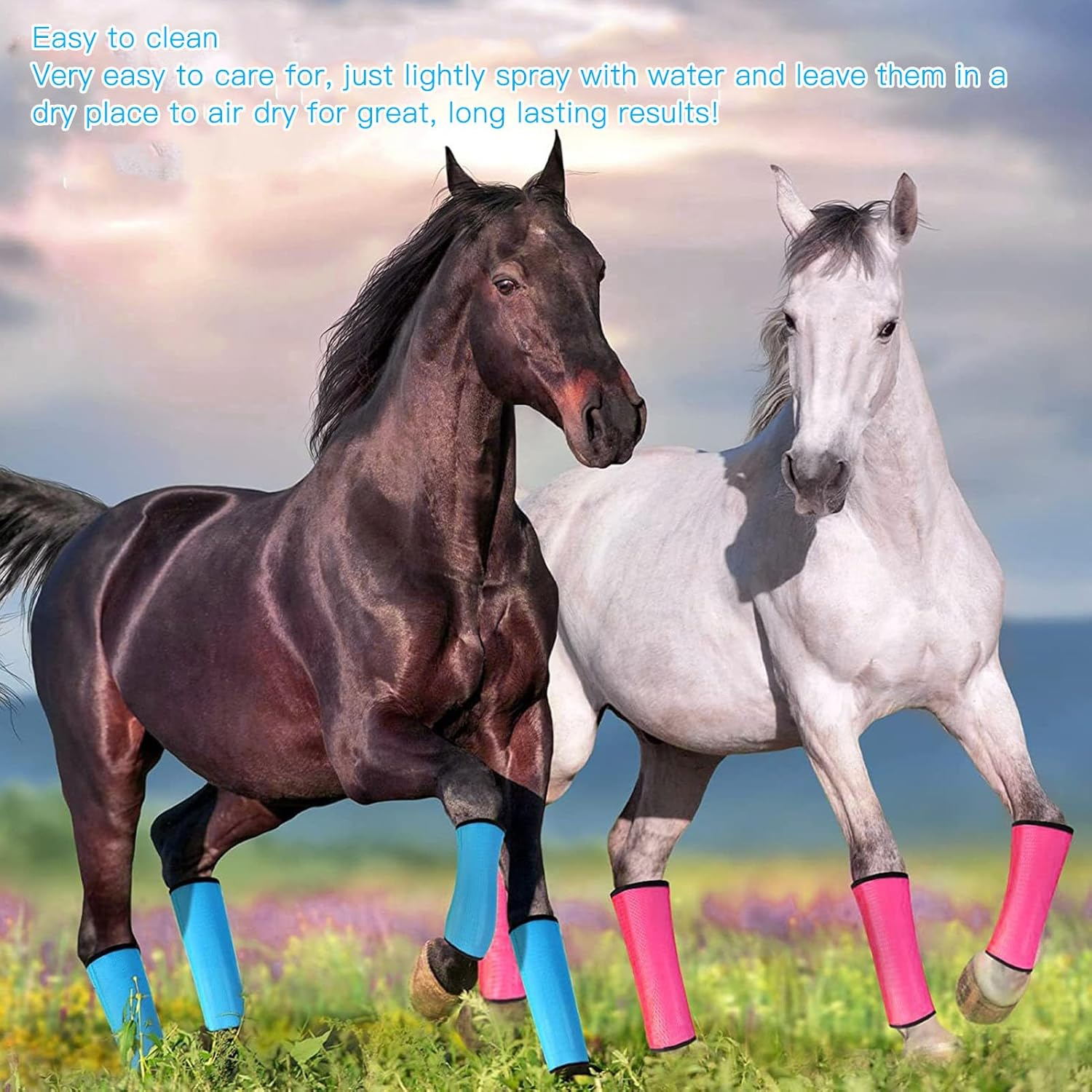 Horse Leggins, 4Pcs Breathable Horse Fly Boots Tear Resistant Horse Leg Wraps Non Slip Mesh Horse Boots Easy to Wear Horse Fly Leggings for Preventing Flies and Mosquitoes Bites image number 4