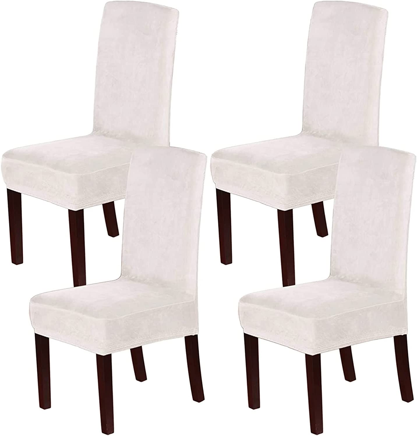 Smarcute Stretch Velvet Dining Chair Covers Set of 6 Chair Covers for Dining Room Parsons Chair Slipcover Chair Protectors Covers Dining, Feature Thick Soft Velvet Fabric, N.Ivory