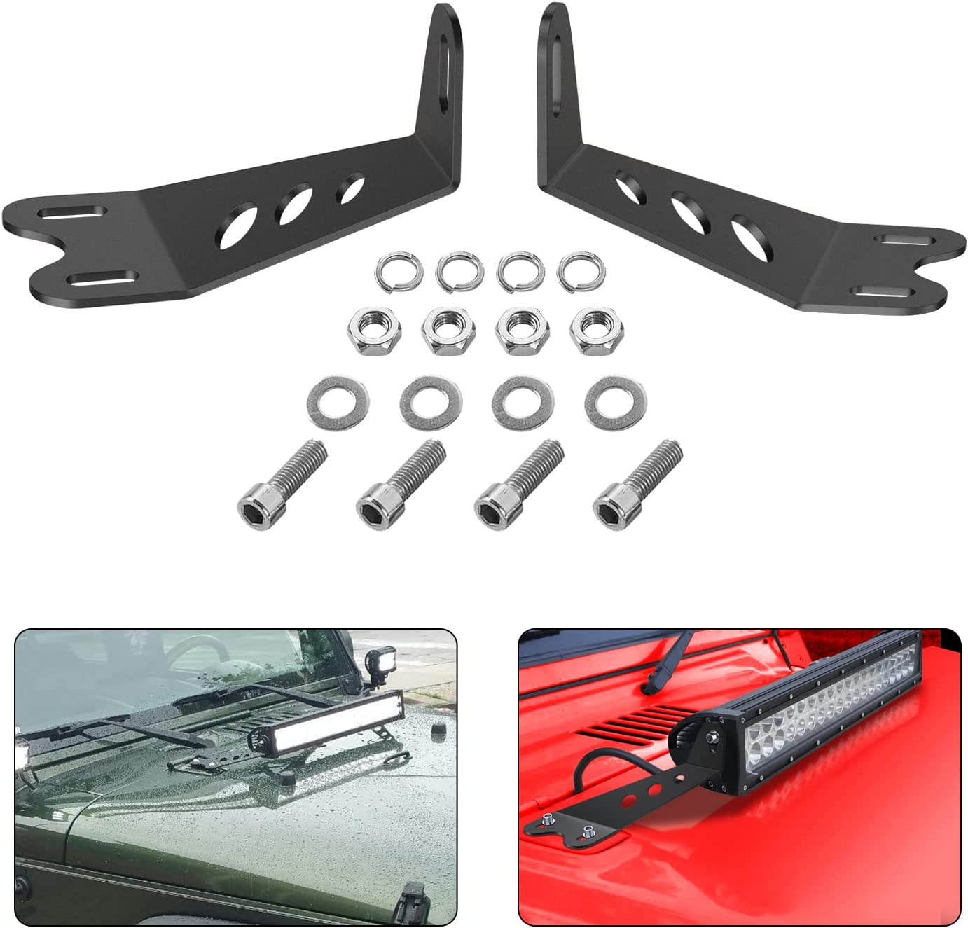 Nilight 2PCS Hood Mounting Brackets for 20&Acirc;&euro; LED Light Bar on Jeep Wrangler JK 2007-2017 (90040B) image number 4