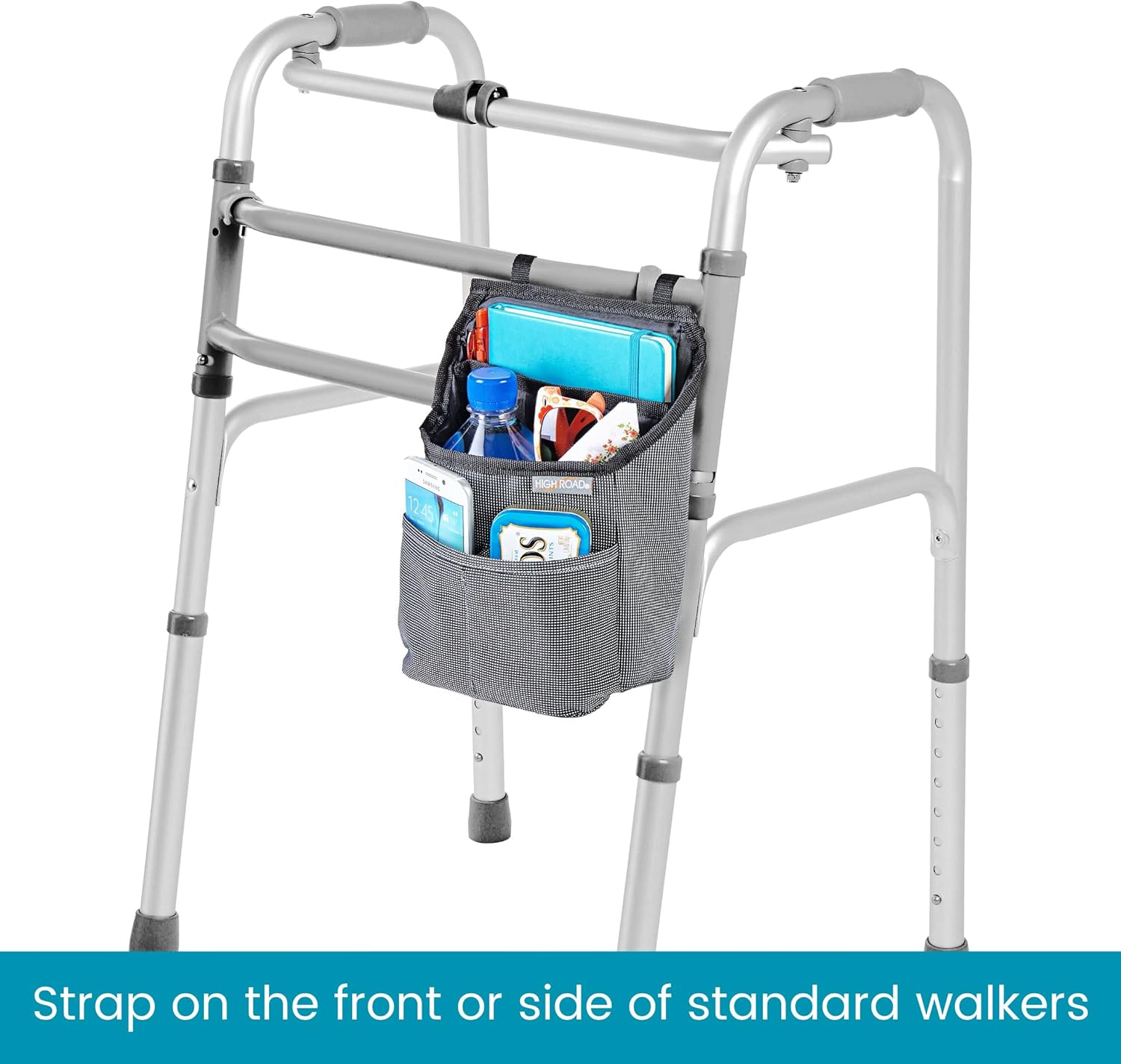 High Road Mobility Scooter Organizer, Compact Walker Bag and Wheelchair Side Bag with Easy Access Pockets for Adult Daily Living Needs (Gray Check) image number 6