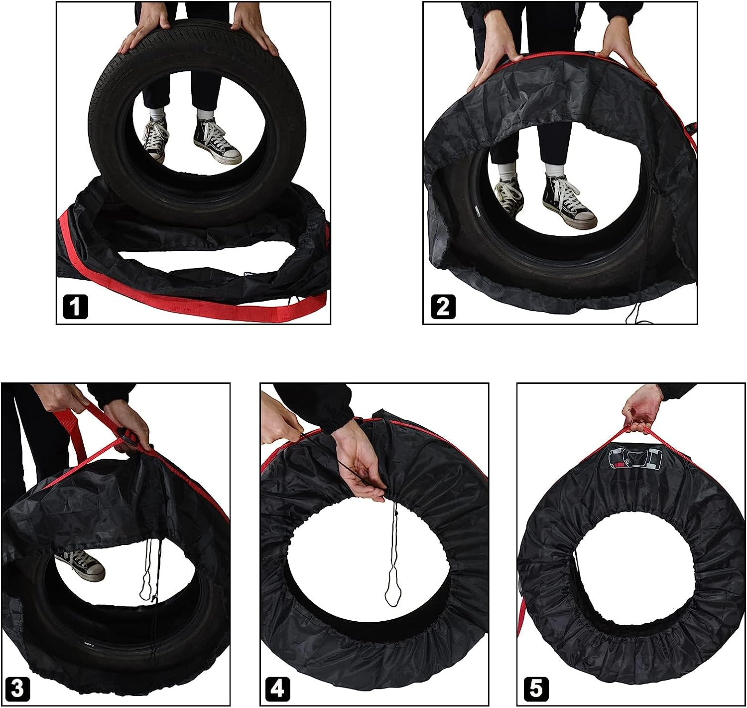 Geloo 4PCS Car Spare Tire Cover, Seasonal Tire Totes, Wheel Storage Bags Vehicle Tyre Accessories Winter Tire Cover Universal Camper Spare Tire Covers Fit for 16&rdquo;-20&rdquo;, Diameter 31&rdquo;