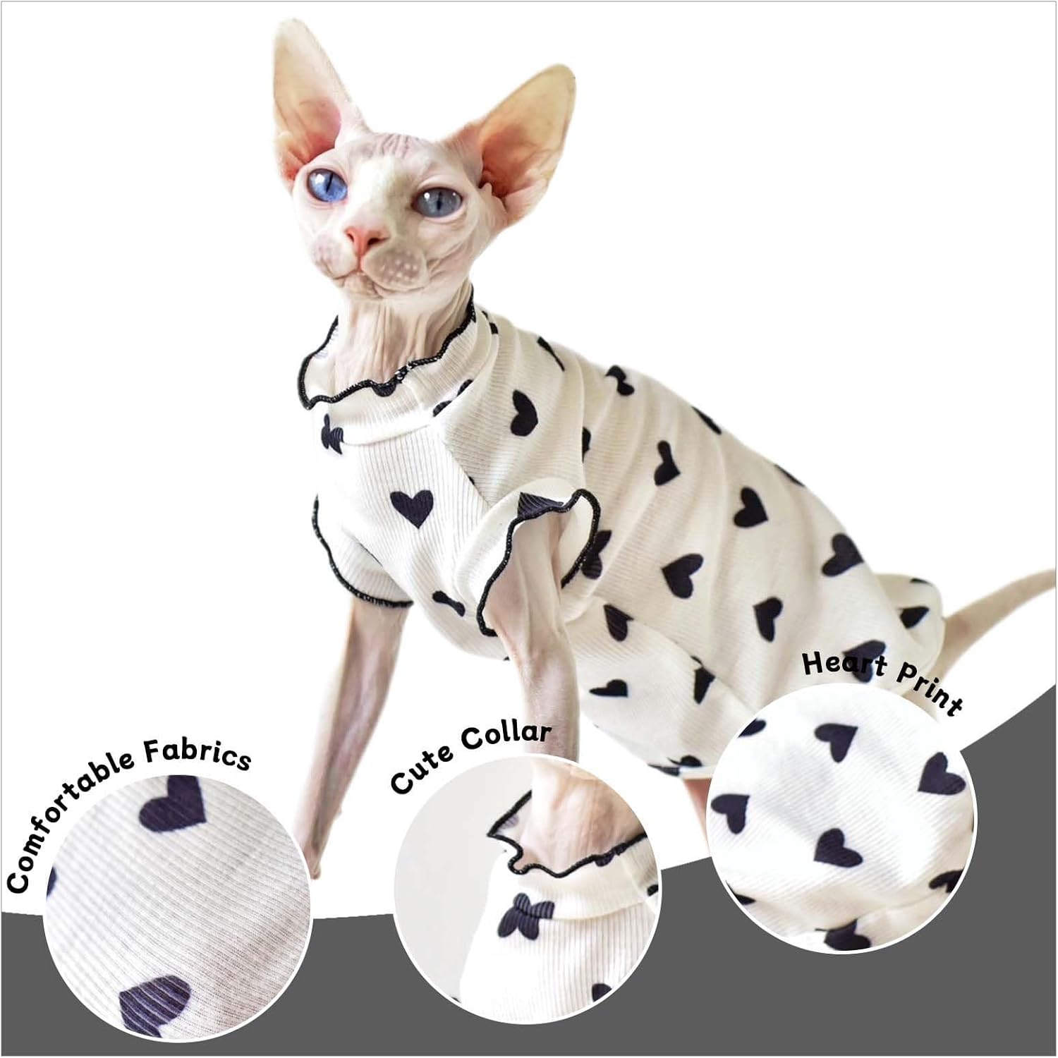 UOSIA Hairless Cat T-Shirts Cat Clothes Breathable Cat Shirts Cute Kitten Vest Skirt Pullover Cat Sweaters Pet Summer Apparel for Sphynx Cornish Rex Devon Rex Peterbald Small Dogs image number 2